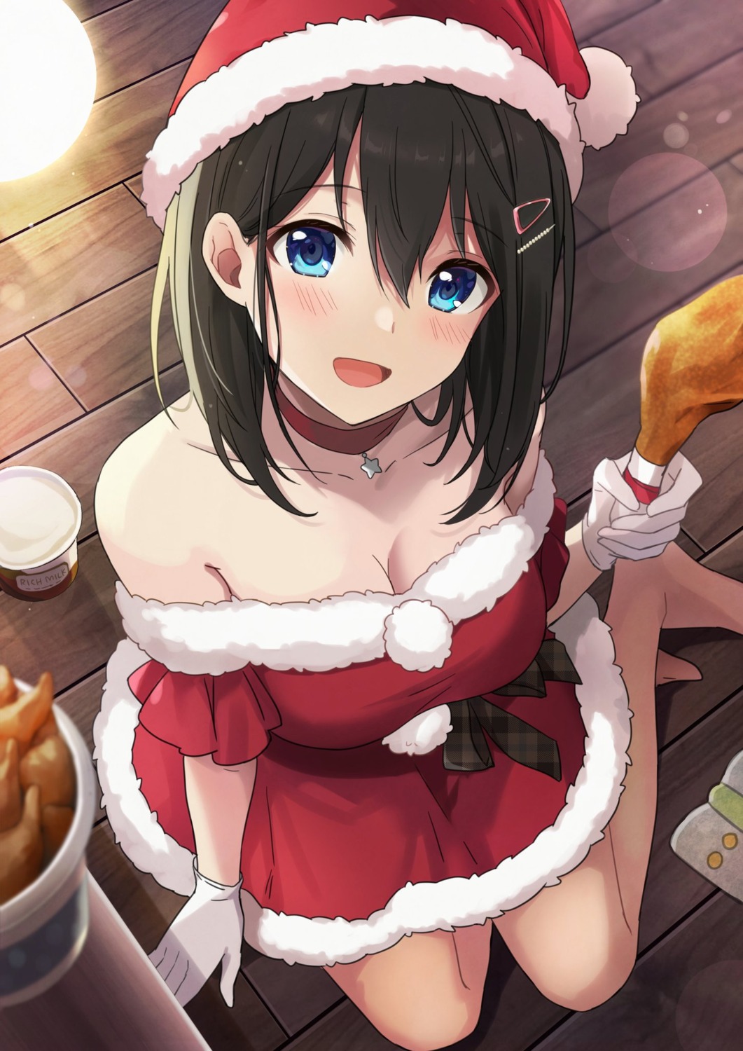 azuki_yui christmas cleavage dress no_bra