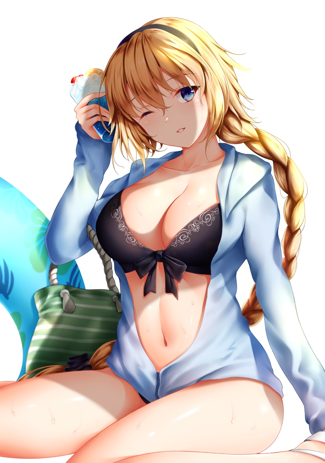 bikini cleavage fate/grand_order jeanne_d'arc jeanne_d'arc_(fate) open_shirt swimsuits wsman