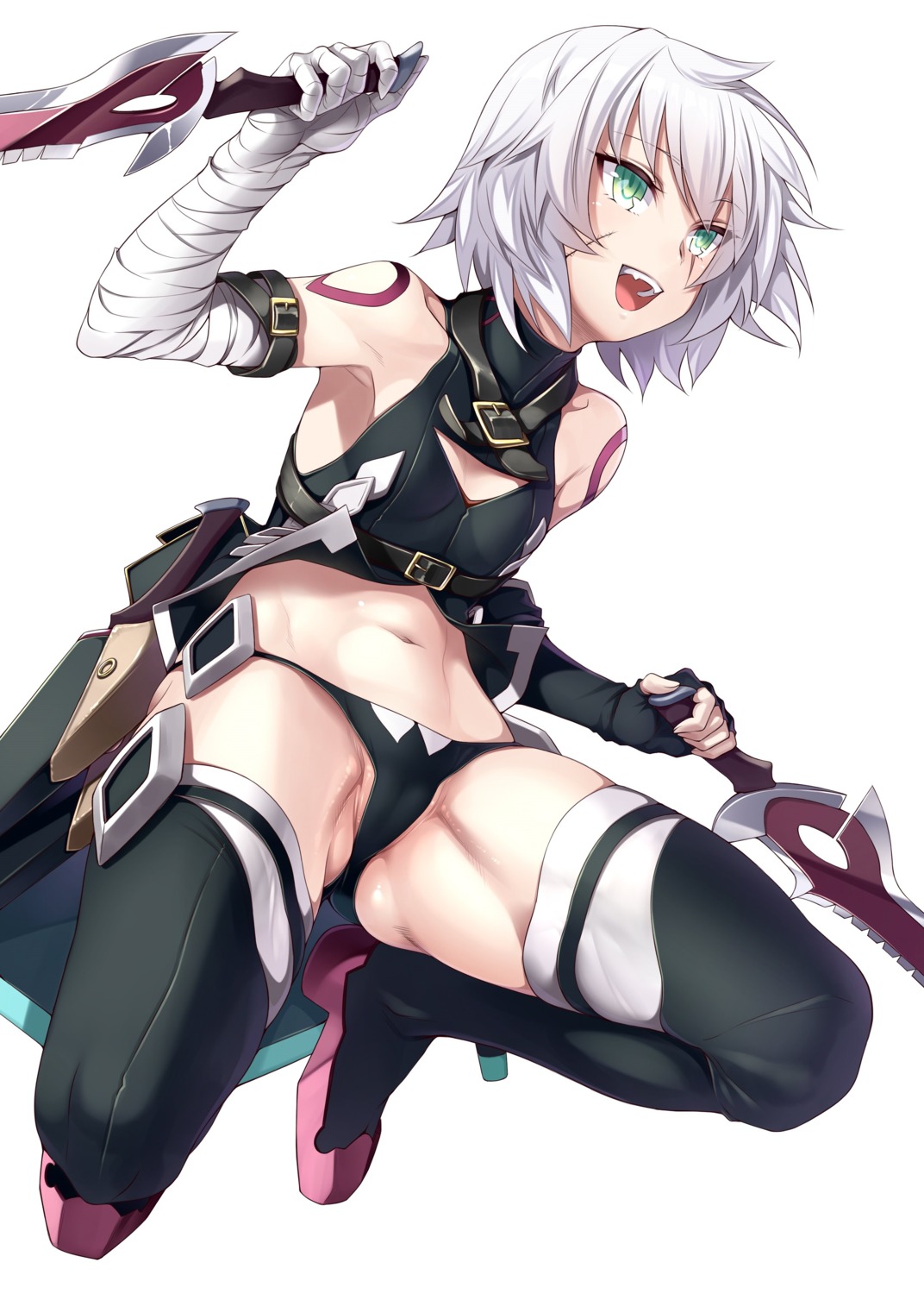 bandages cameltoe cleavage fate/grand_order heels jack_the_ripper orochi_itto pantsu thighhighs weapon