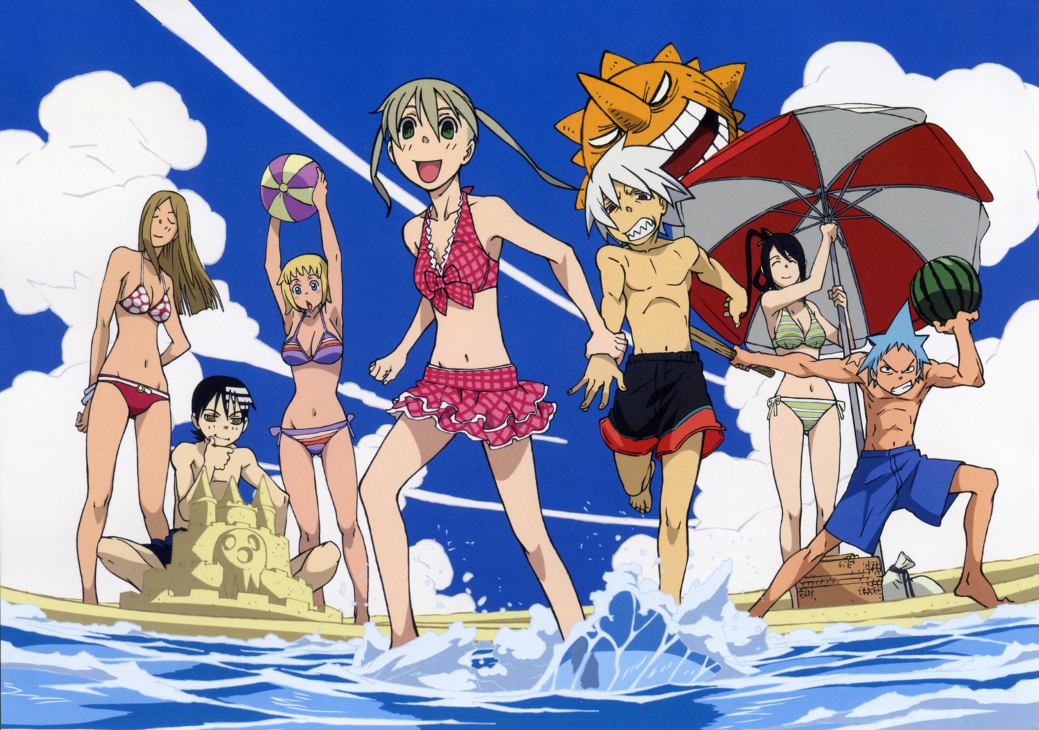 bikini black_star death_the_kid elizabeth_thompson maka_albarn nakatsukasa_tsubaki patricia_thompson soul_eater soul_eater_(character) swimsuits