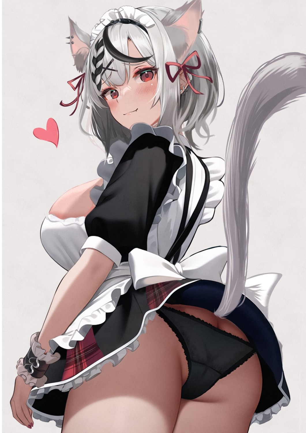 animal_ears ass ayukawa_ii hololive maid pantsu sakamata_chloe skirt_lift tail thong