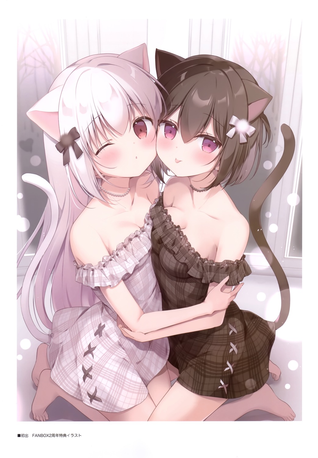 animal_ears canvas+garden dress inae_koron miyasaka_nako nekomimi neru_(canvas+garden) no_bra symmetrical_docking tail yuri