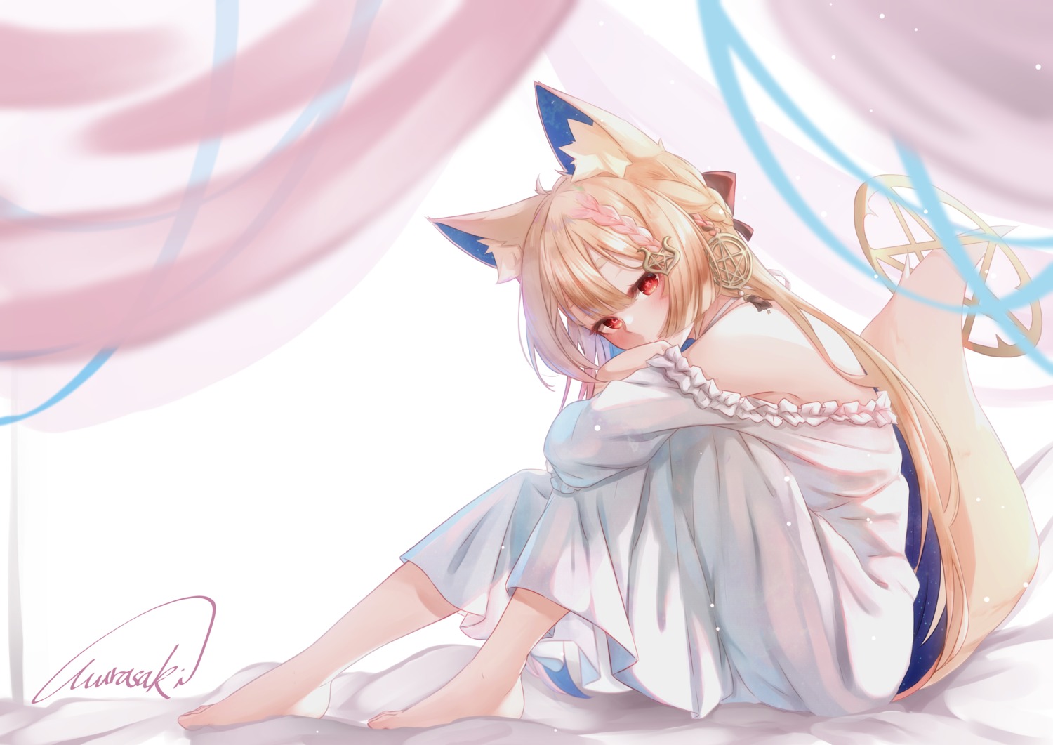 animal_ears dress no_bra purple_(jobseeking) see_through tail