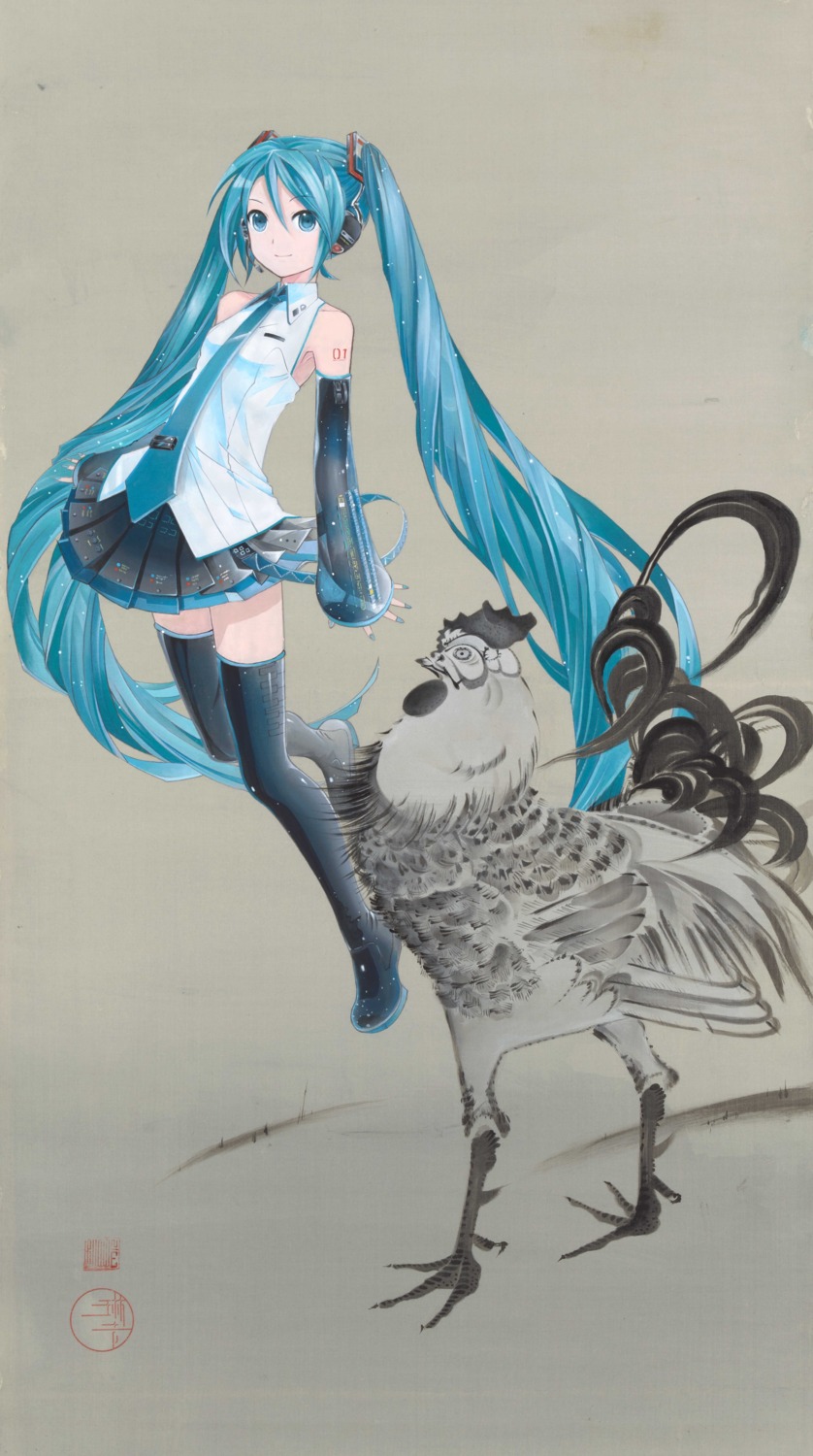 hatsune_miku headphones heels tattoo thighhighs vocaloid