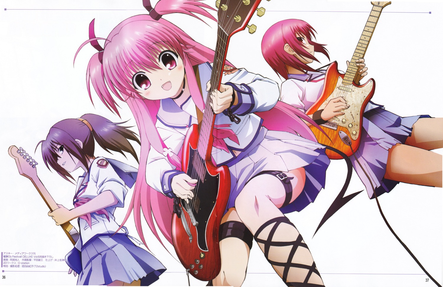 angel_beats! fuchita_hisako guitar iwasawa_masami scanning_artifacts tail yoshioka_yui