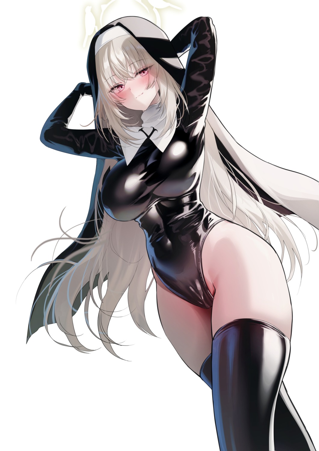 alpha_(ypalpha79) blue_archive cameltoe halo leotard nun thighhighs utazumi_sakurako