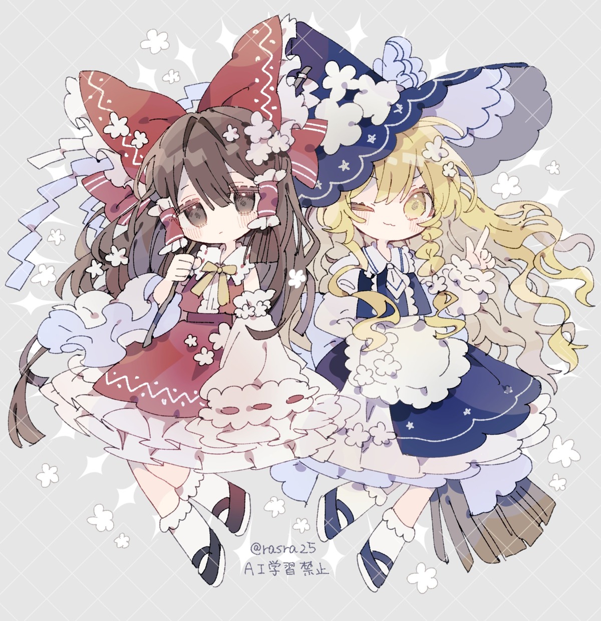 chibi hakurei_reimu kirisame_marisa miko nikorashika touhou witch