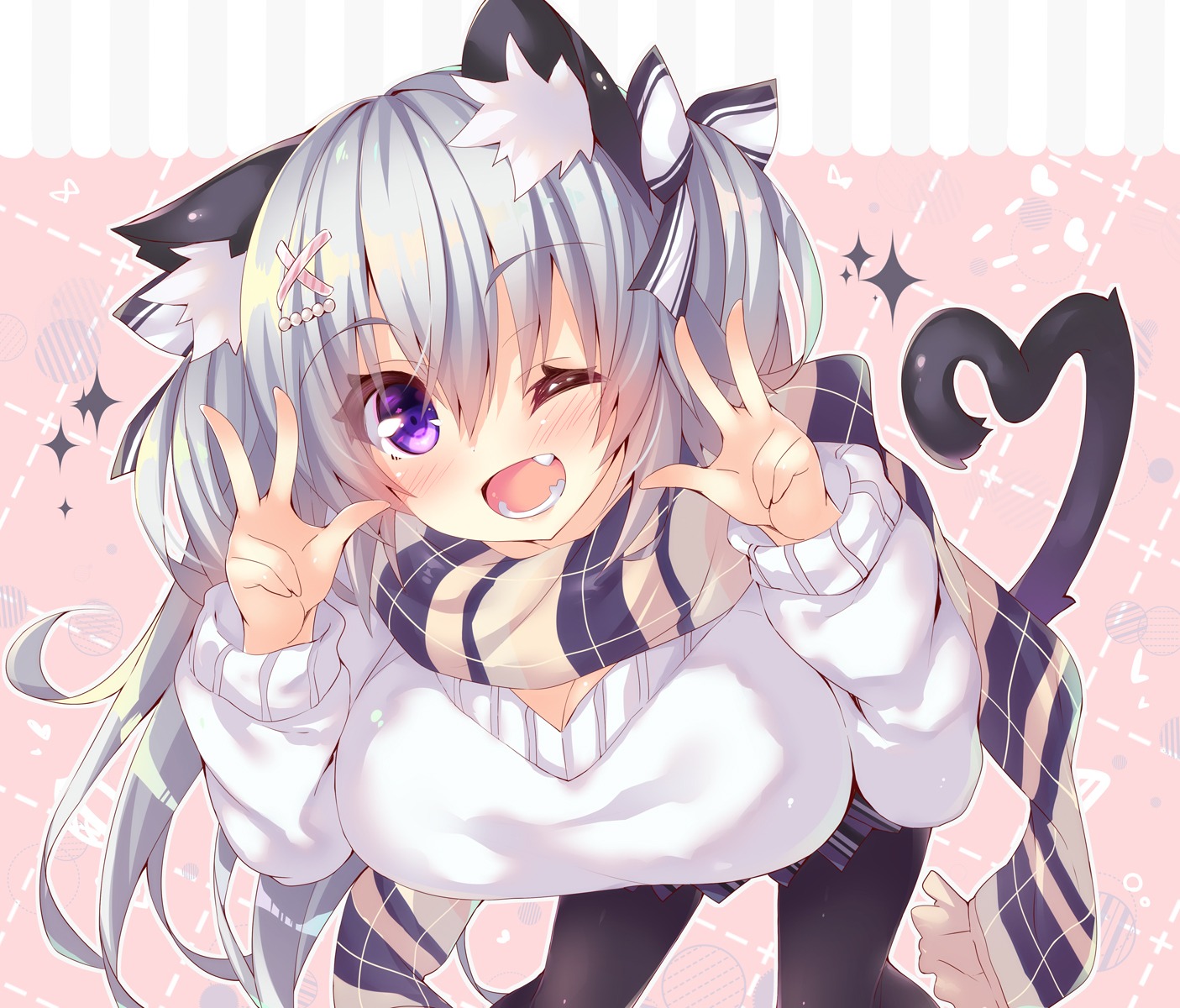 animal_ears cleavage nekomimi ojitea sweater tail