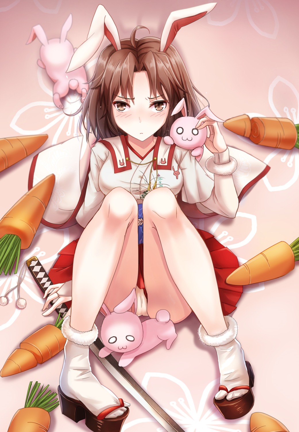 animal_ears bunny_ears cameltoe japanese_clothes kara_no_kyoukai pantsu ryougi_shiki sword yuemanhuaikong