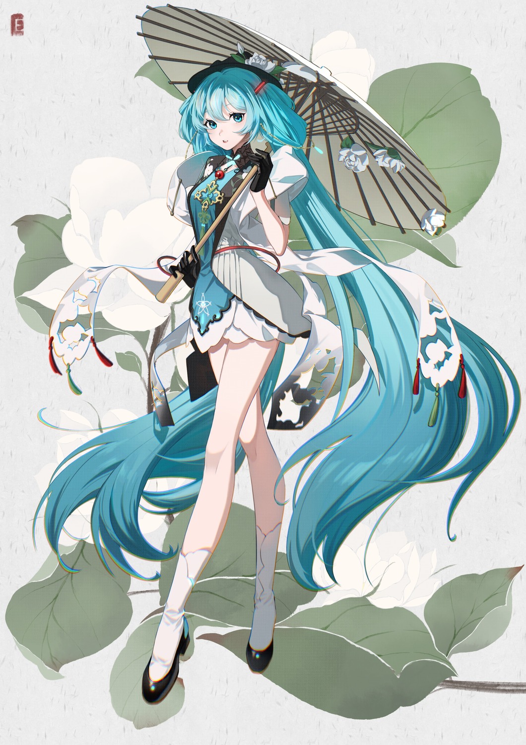 asian_clothes hatsune_miku heels tagme umbrella vocaloid