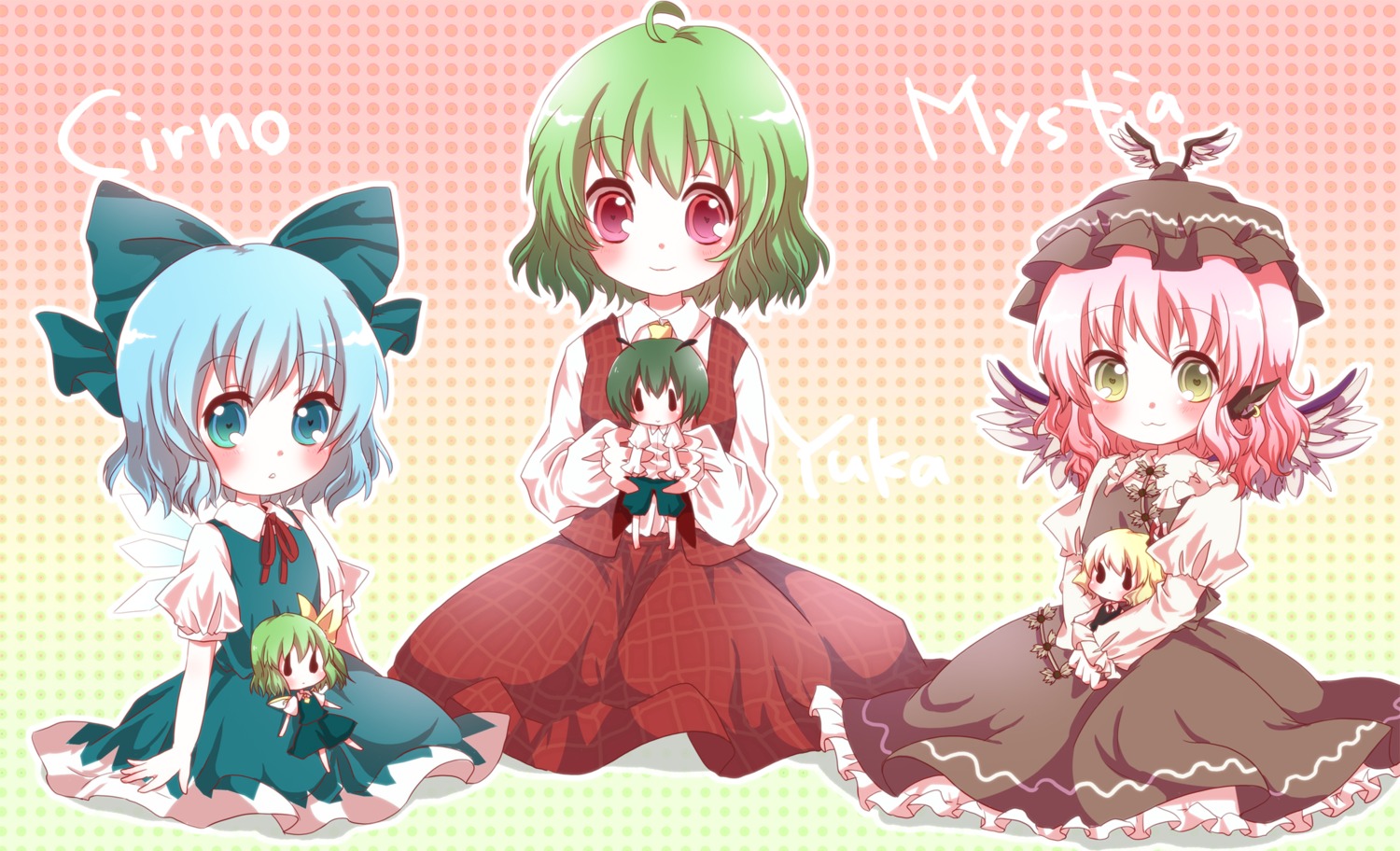 chibi cirno daiyousei kazami_yuuka kuromame_(8gou) mystia_lorelei rumia touhou wings wriggle_nightbug