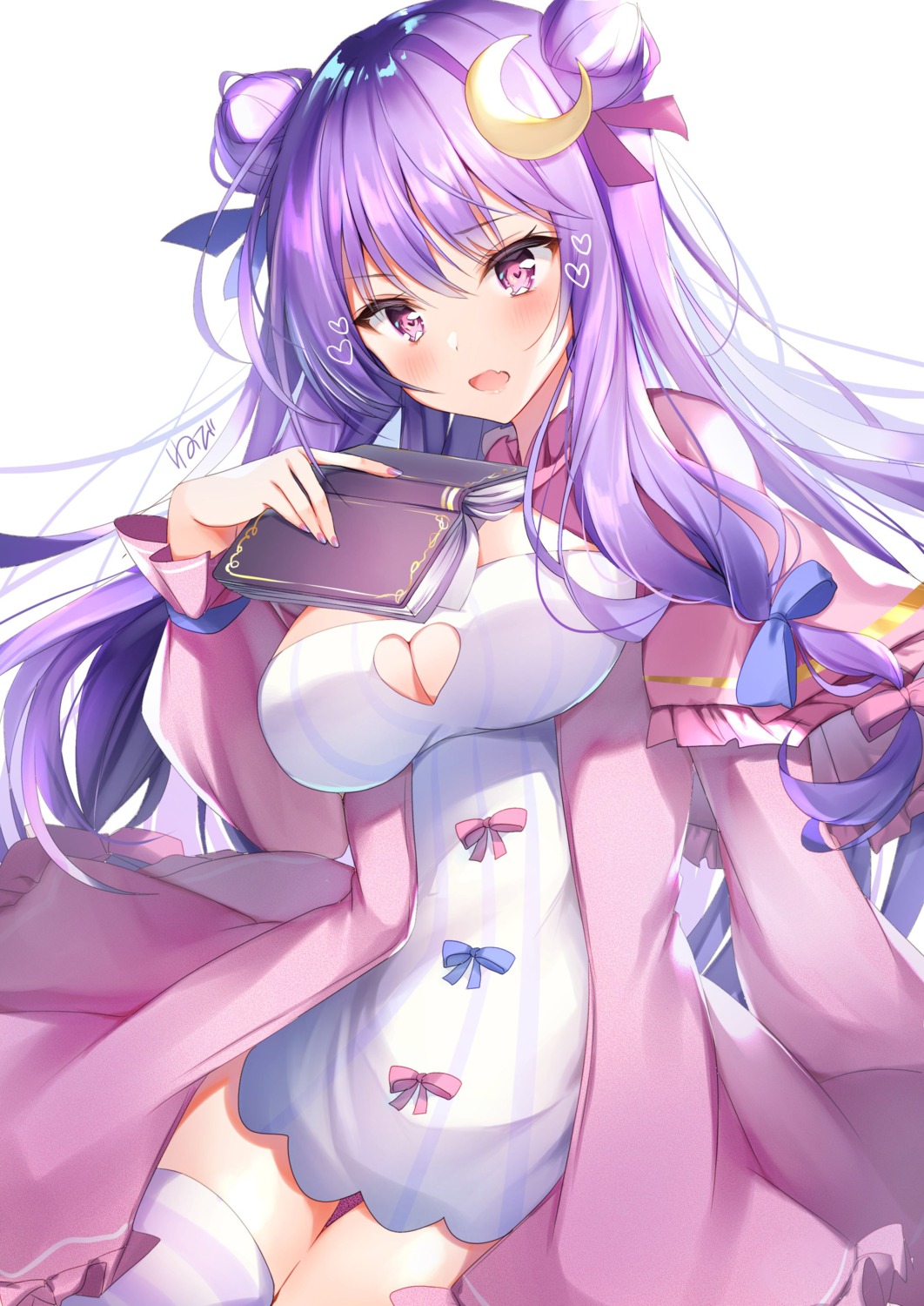 cleavage dress nenobi_(nenorium) no_bra patchouli_knowledge thighhighs touhou