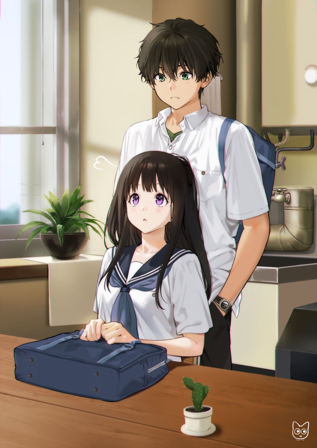 chitanda_eru hyouka mery_(yangmalgage) oreki_houtarou seifuku