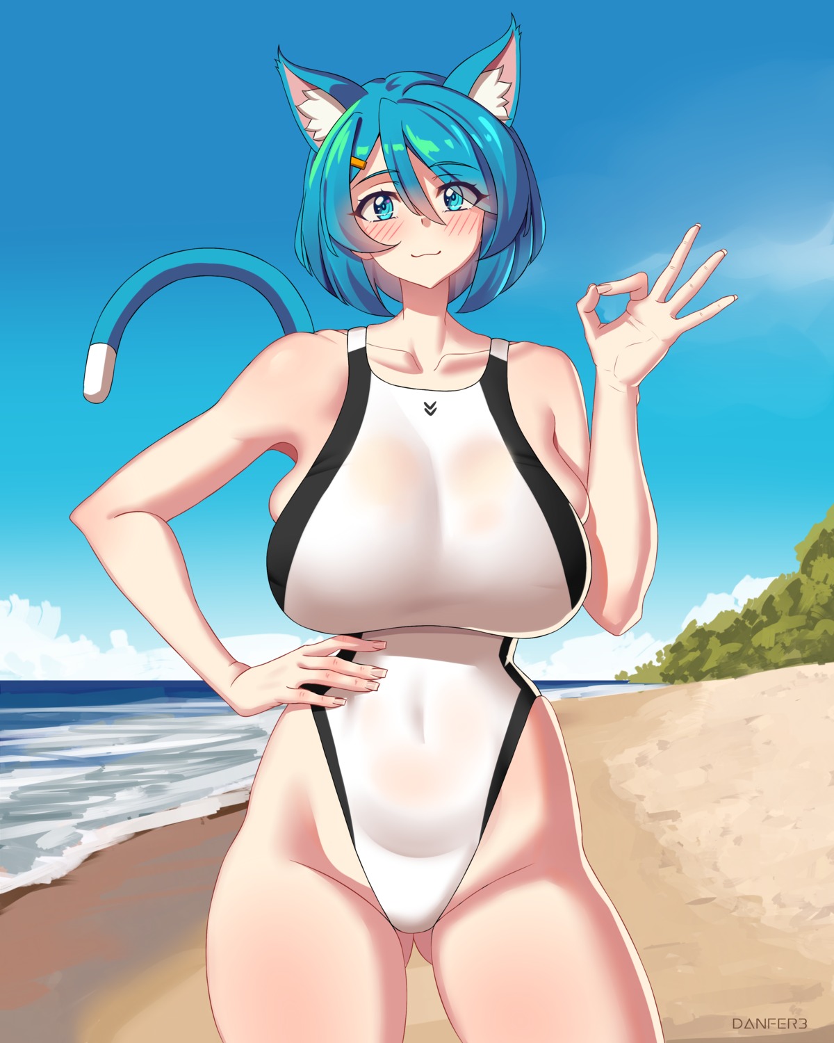 animal_ears danfer3 leena nekomimi see_through swimsuits tail