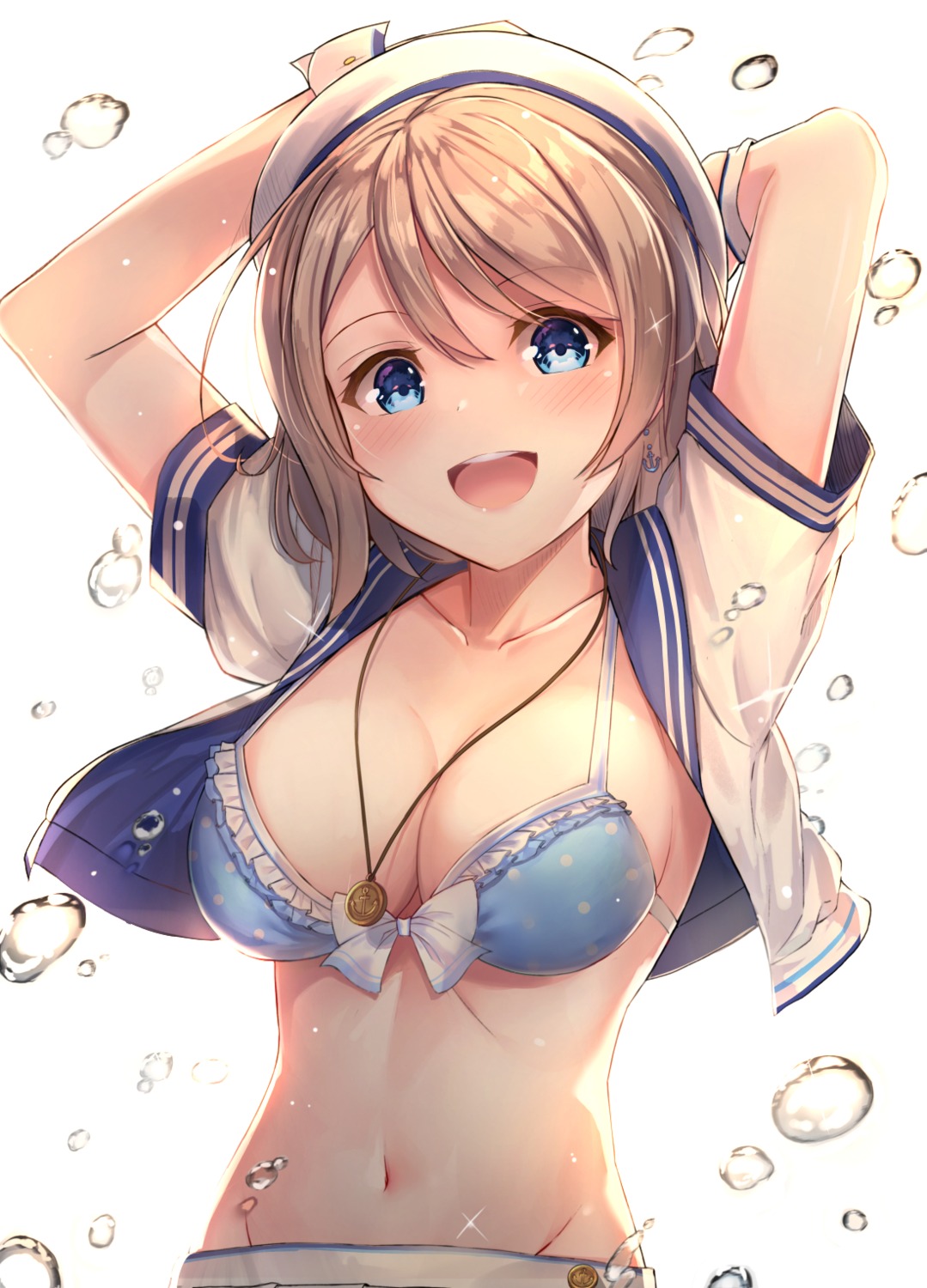 bikini_top cleavage love_live!_sunshine!! motokonut open_shirt seifuku swimsuits watanabe_you