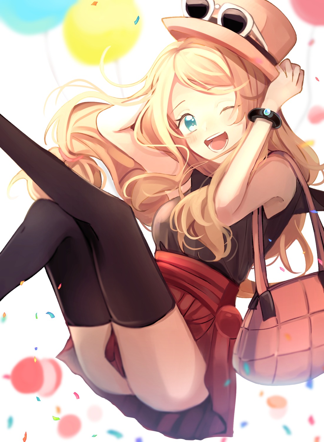 megane pokemon pokemon_xy sakuya_9903 serena_(pokemon) skirt_lift thighhighs