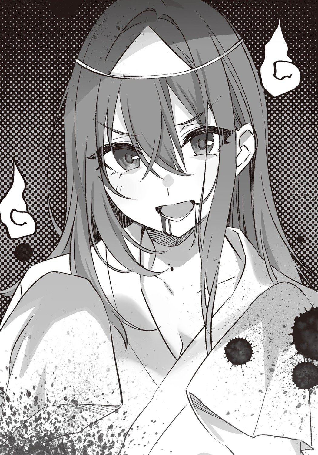 blood cleavage japanese_clothes kohinata_iroha monochrome open_shirt tomari tomodachi_no_imouto_ga_ore_nidake_uzai