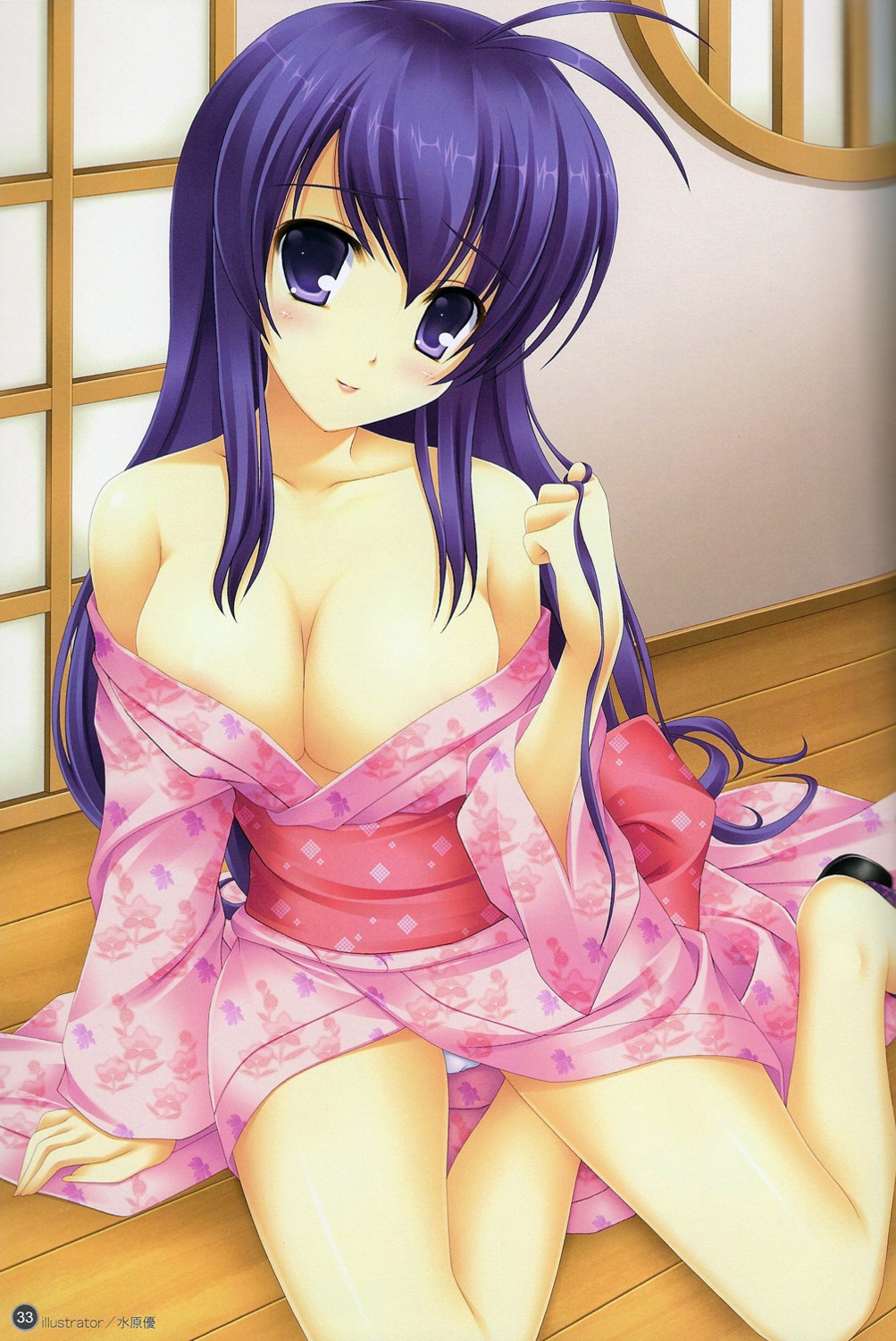 binding_discoloration cleavage duplicate ikkitousen kanu_unchou mizuhara_yuu no_bra pantsu yukata