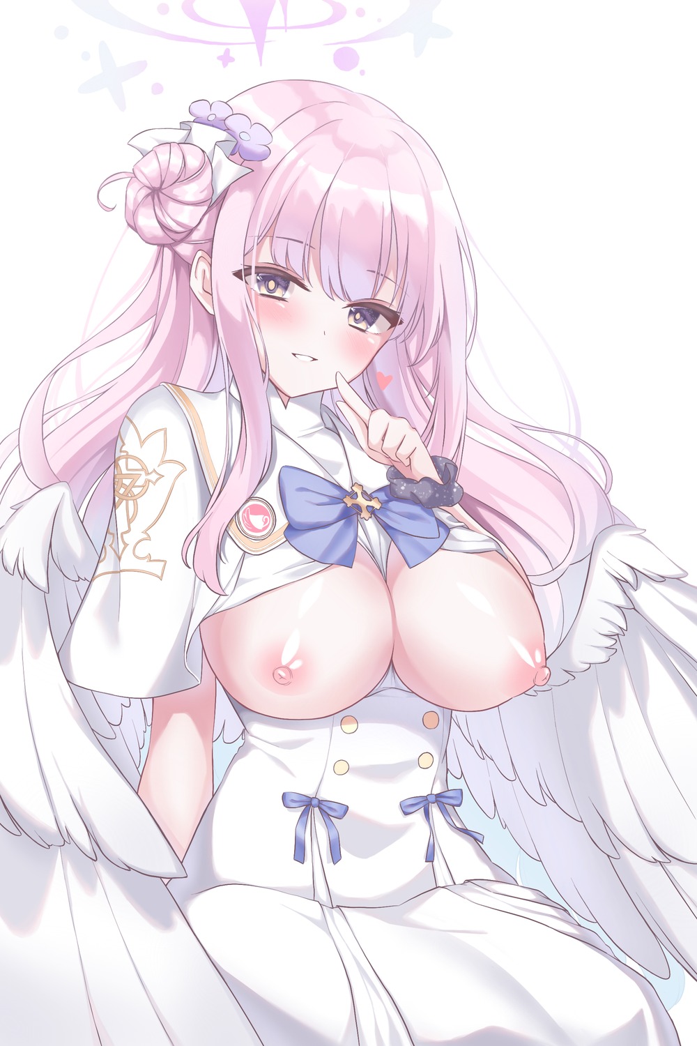 amerika_neko angel blue_archive breasts dress misono_mika nipples no_bra shirt_lift wings