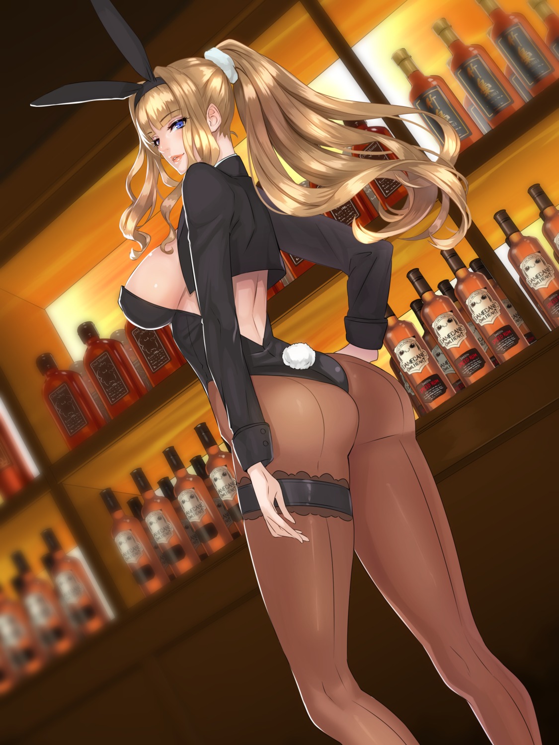 animal_ears ass bunny_ears damegane garter no_bra nopan pantyhose tail