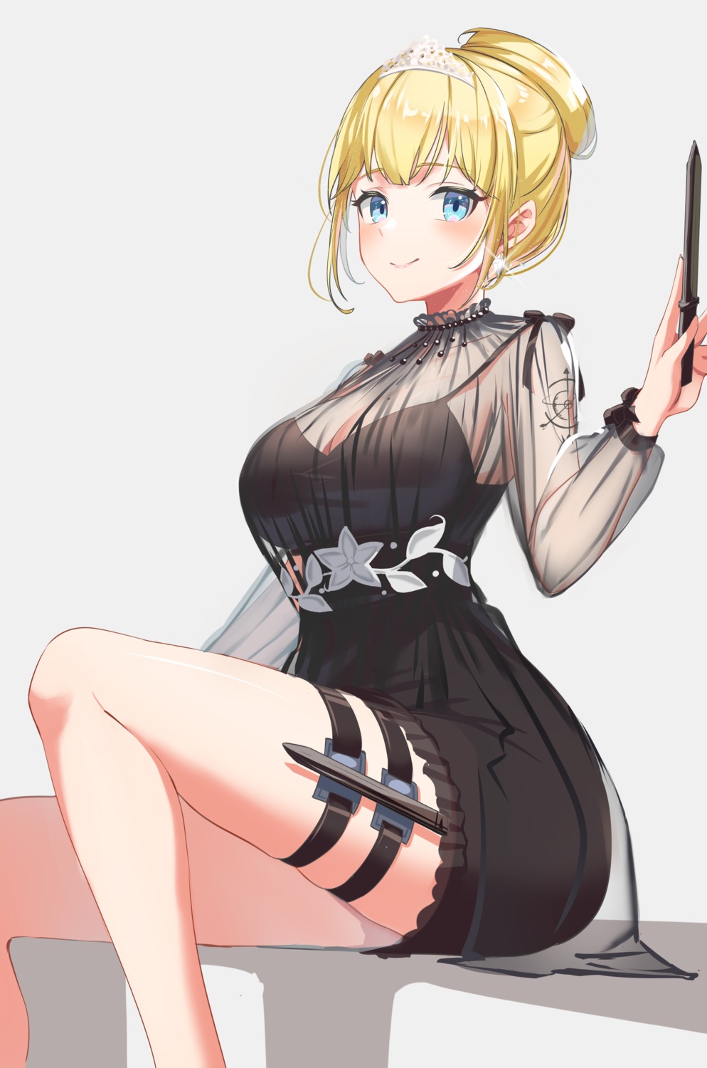 dress garter hololive hololive_english reulem see_through watson_amelia weapon