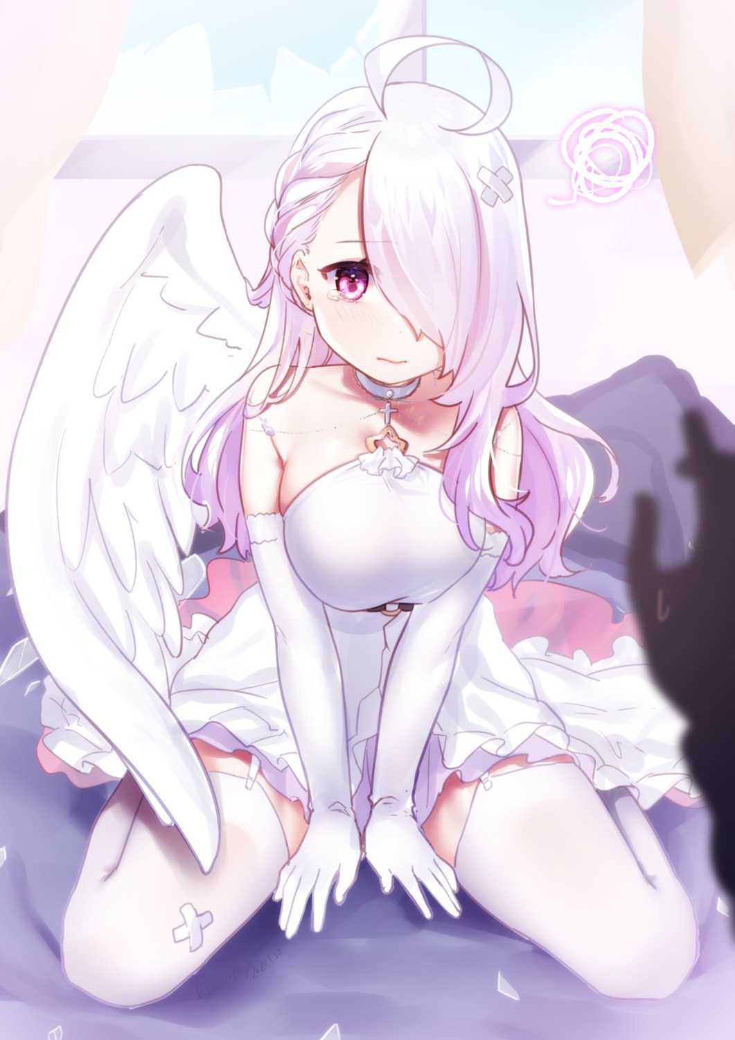 angel bandaid dress kitasaya_ai stockings thighhighs wings