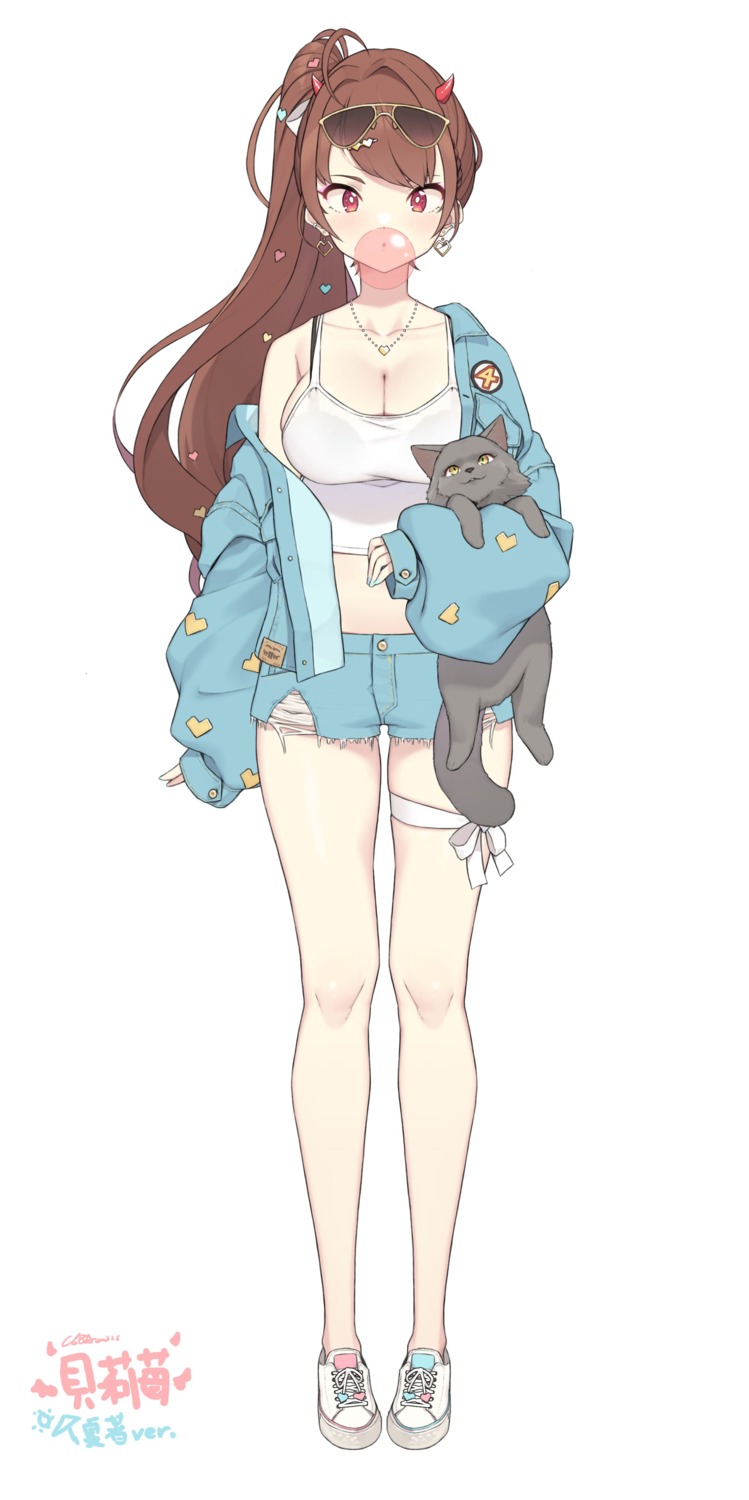 cleavage cloba horns megane neko sweater torn_clothes