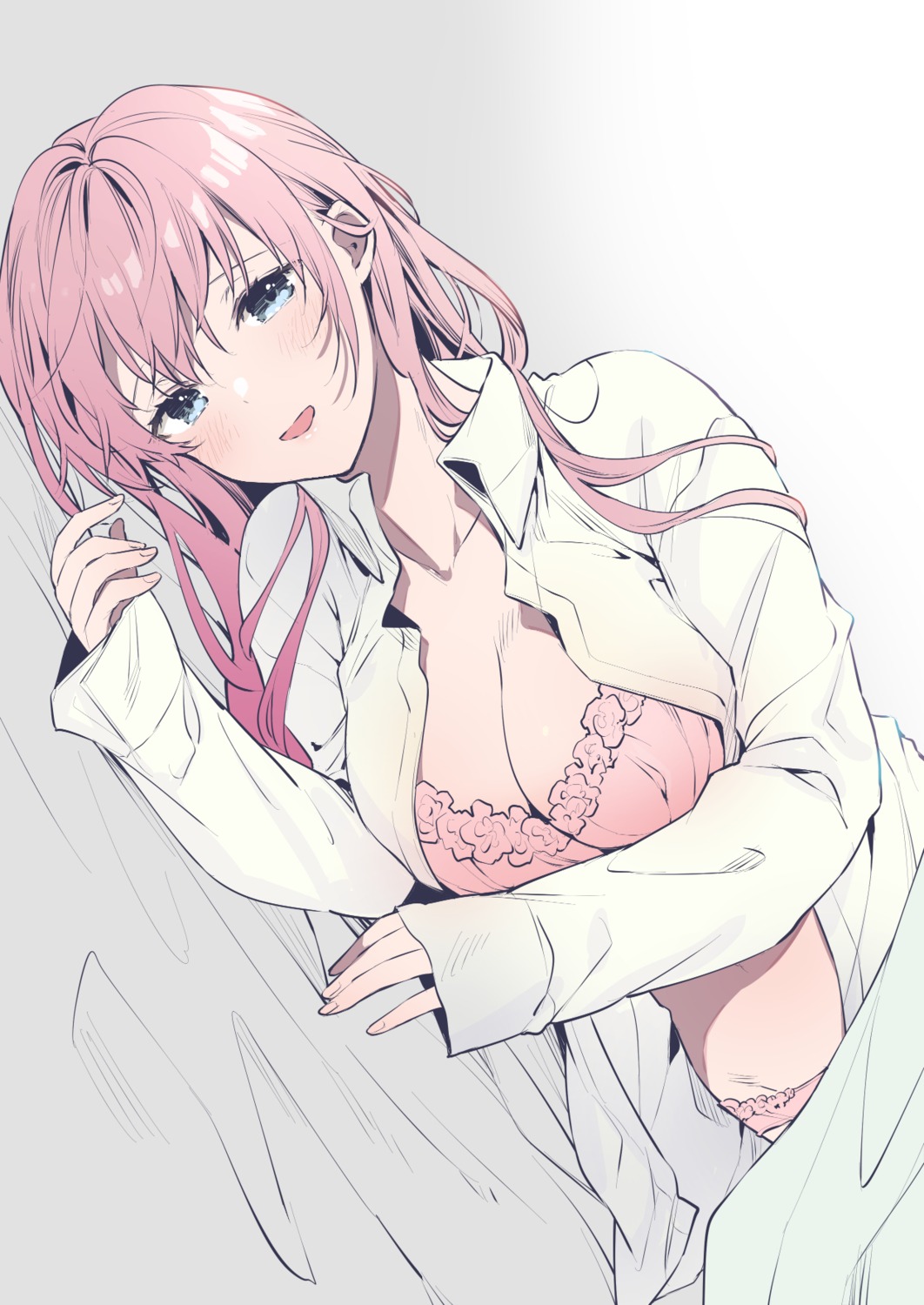 bra dress_shirt kokoa_(artist) open_shirt pantsu sheets