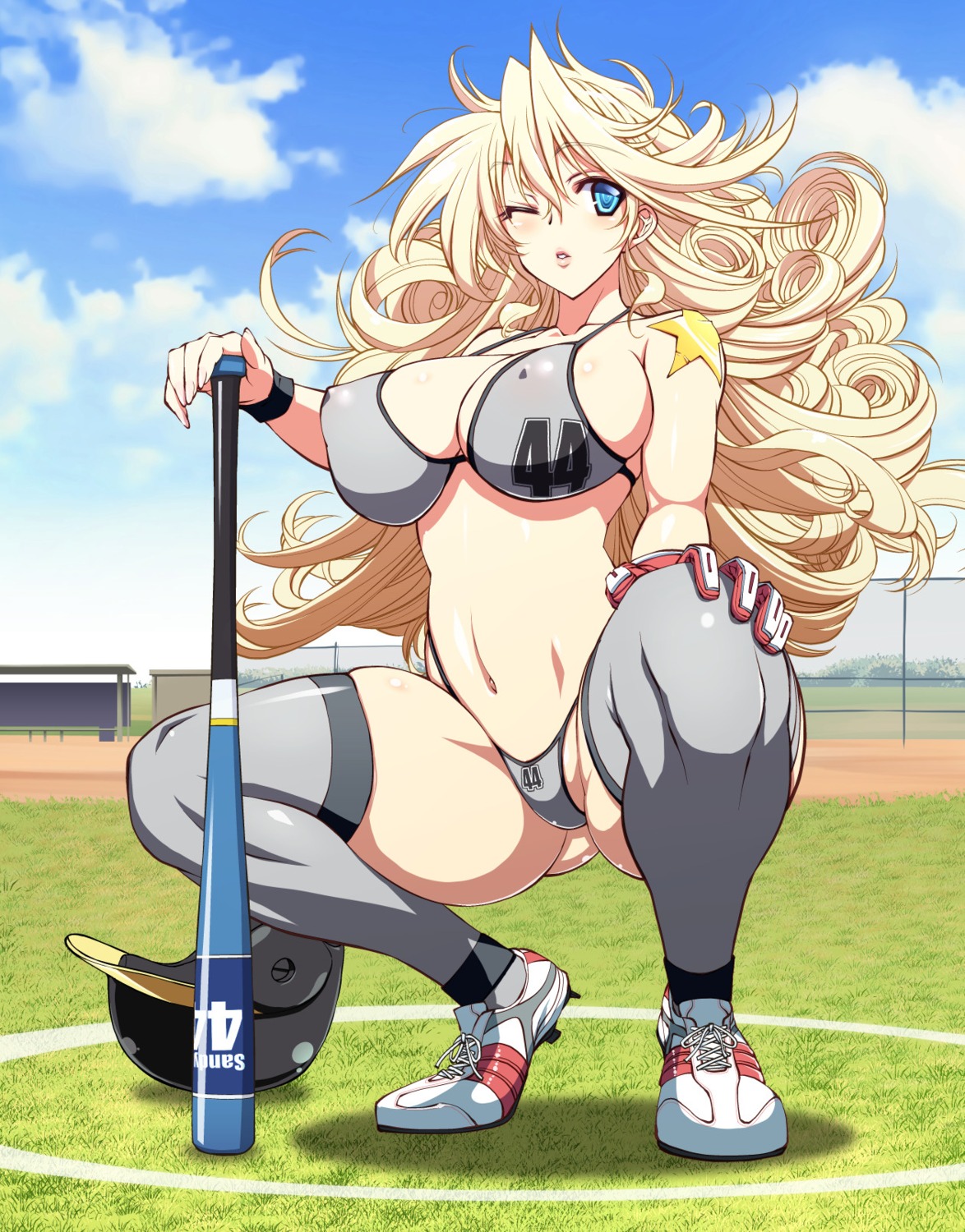 baseball bikini cleavage erect_nipples rakko sandy_bash suketto_sanjou! swimsuits thighhighs