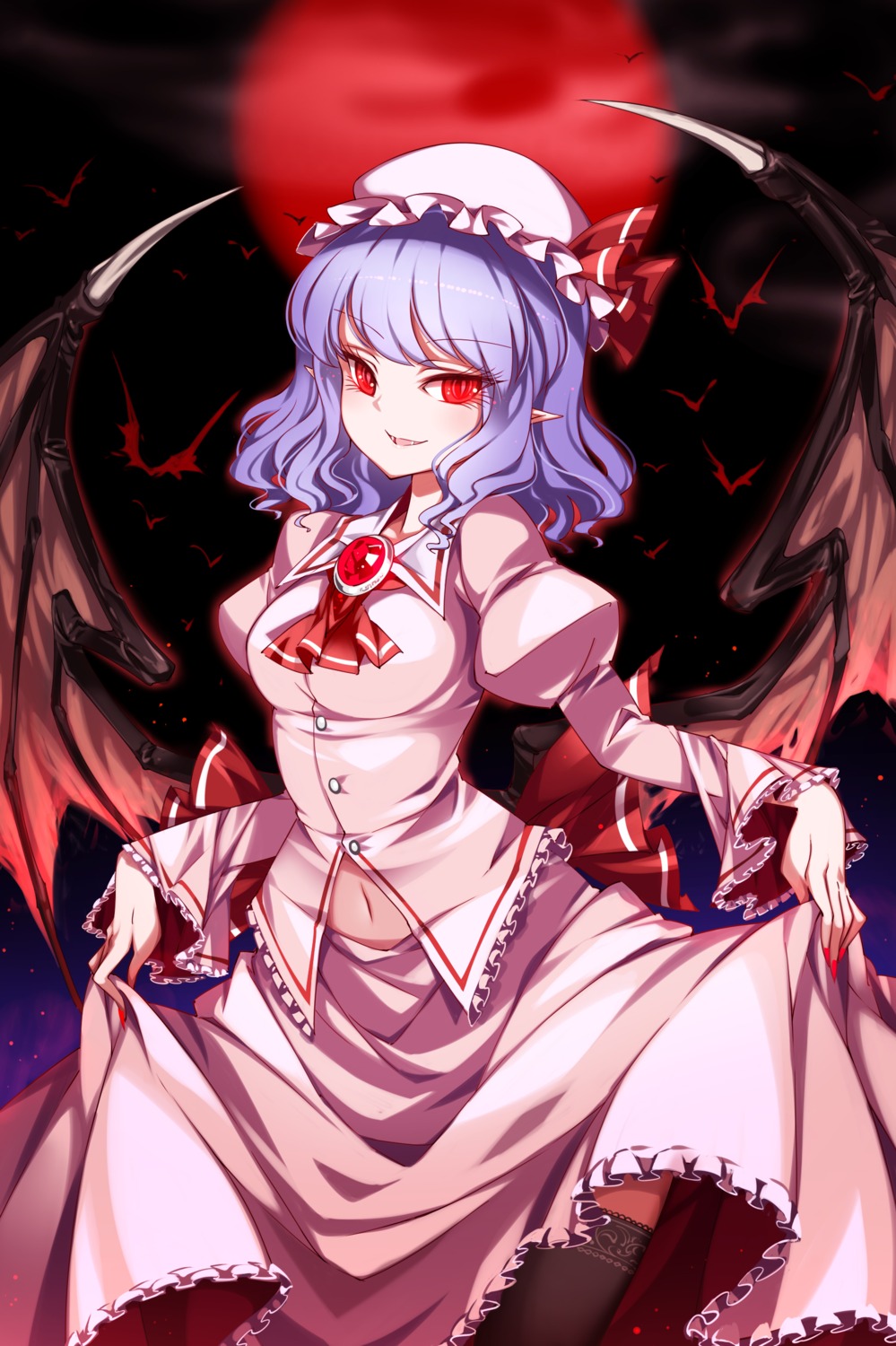 raptor7 remilia_scarlet skirt_lift thighhighs touhou wings