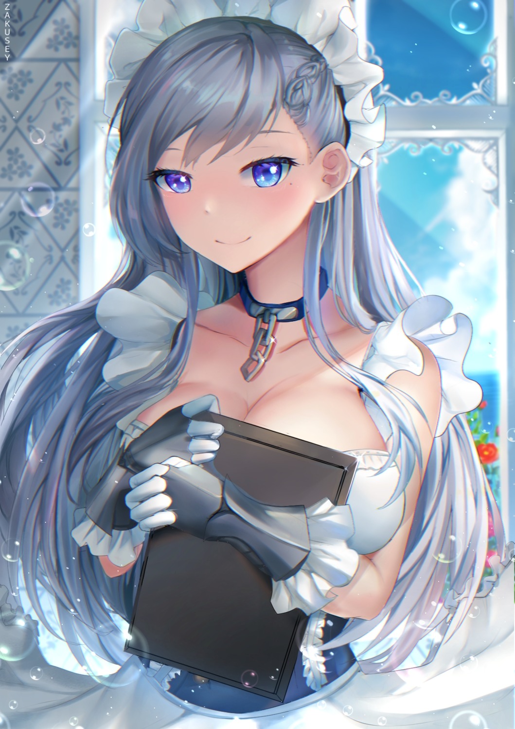 azur_lane belfast_(azur_lane) cleavage maid no_bra zakusey