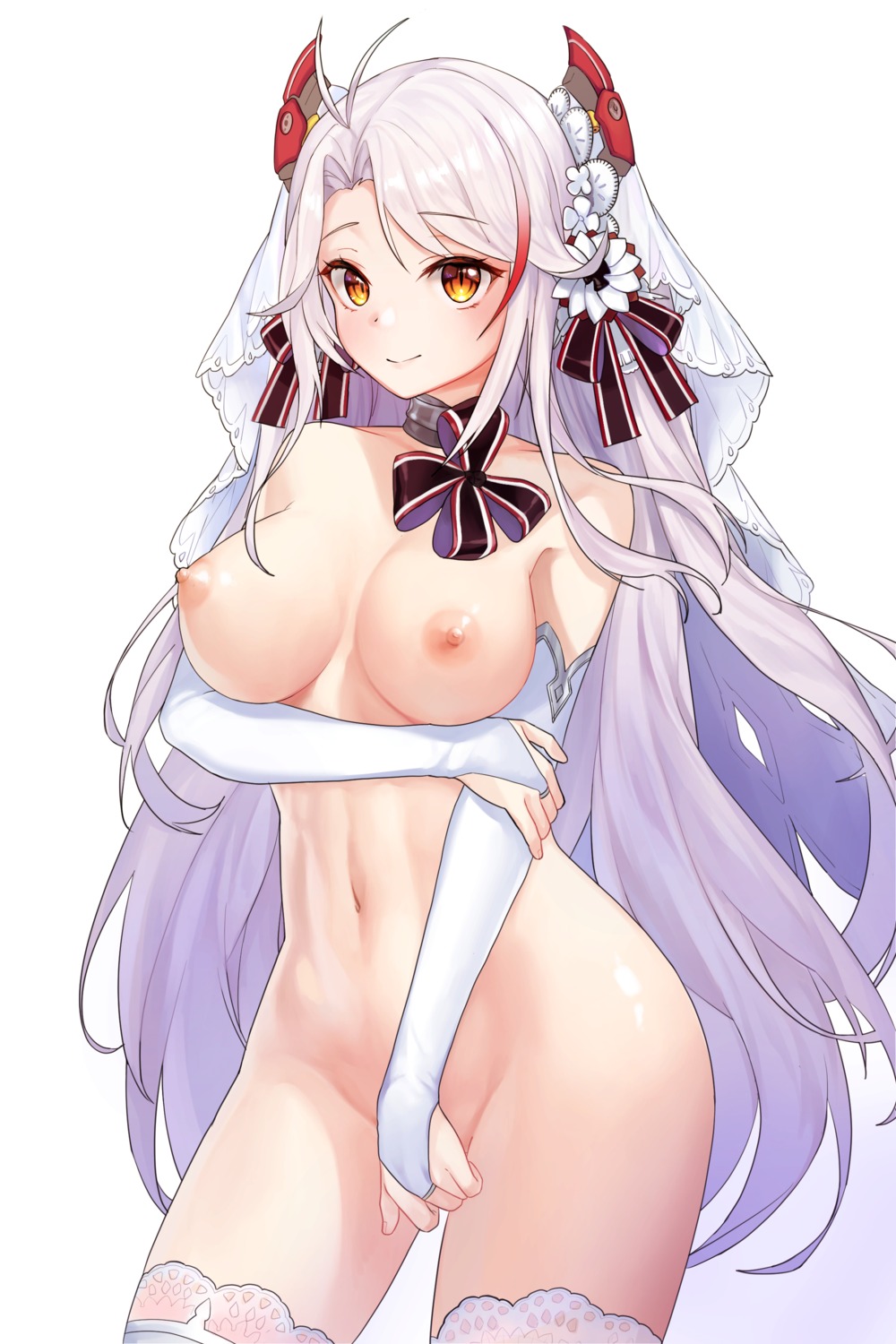 azur_lane lillly naked nipples prinz_eugen_(azur_lane) thighhighs