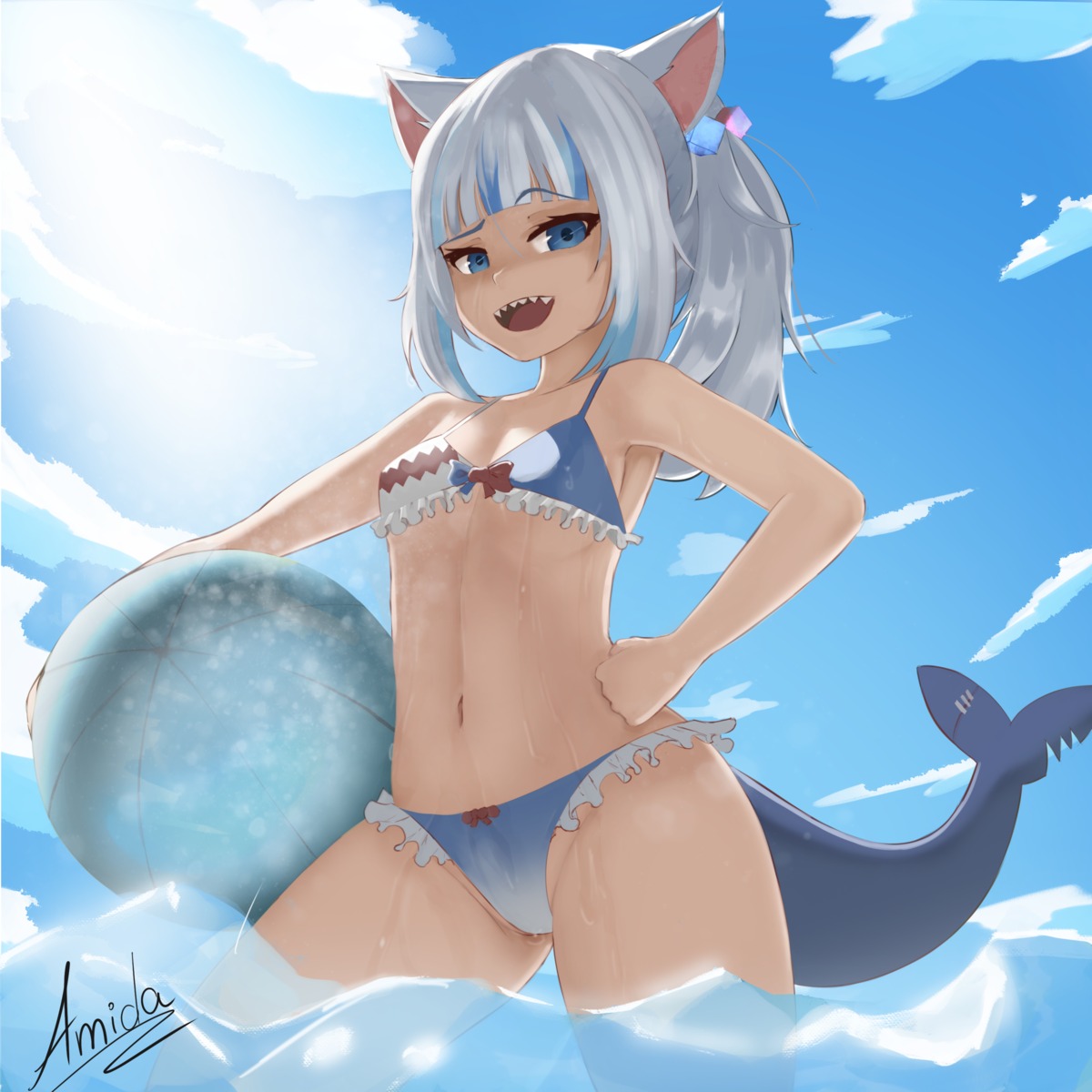 amida animal_ears bikini gawr_gura hololive hololive_english nekomimi swimsuits tail wet