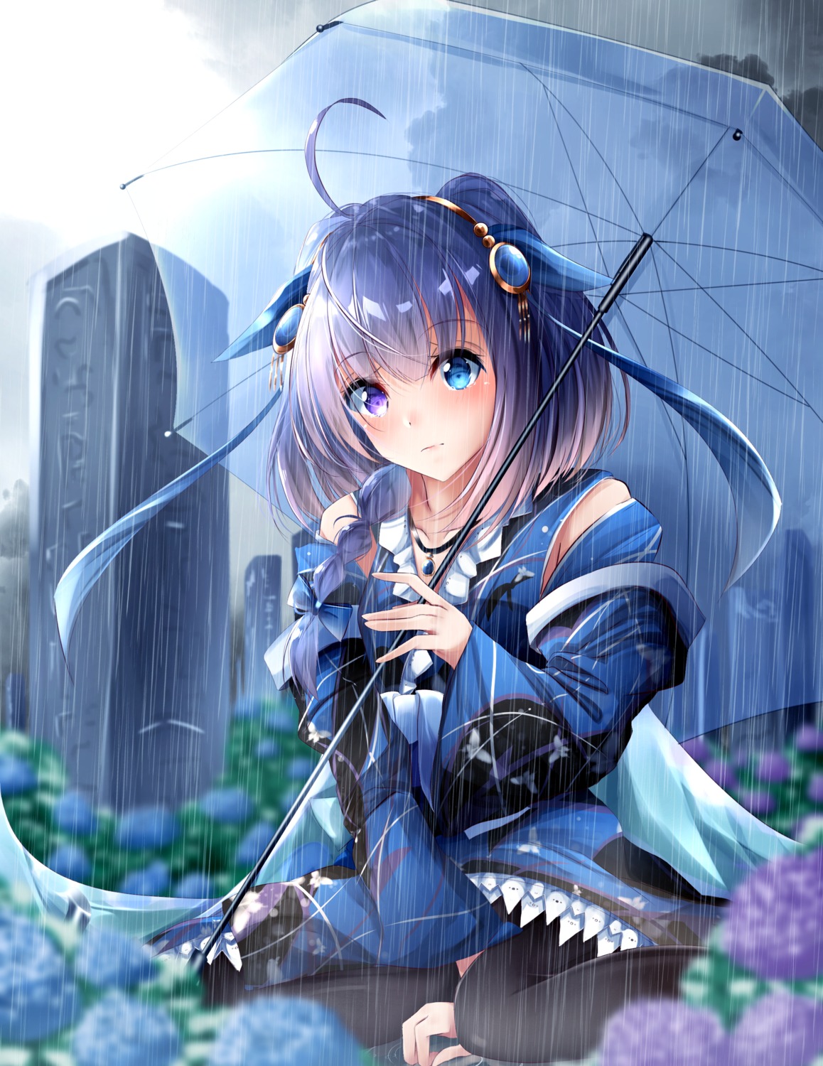 heterochromia japanese_clothes pantyhose suisen-21 umbrella wet