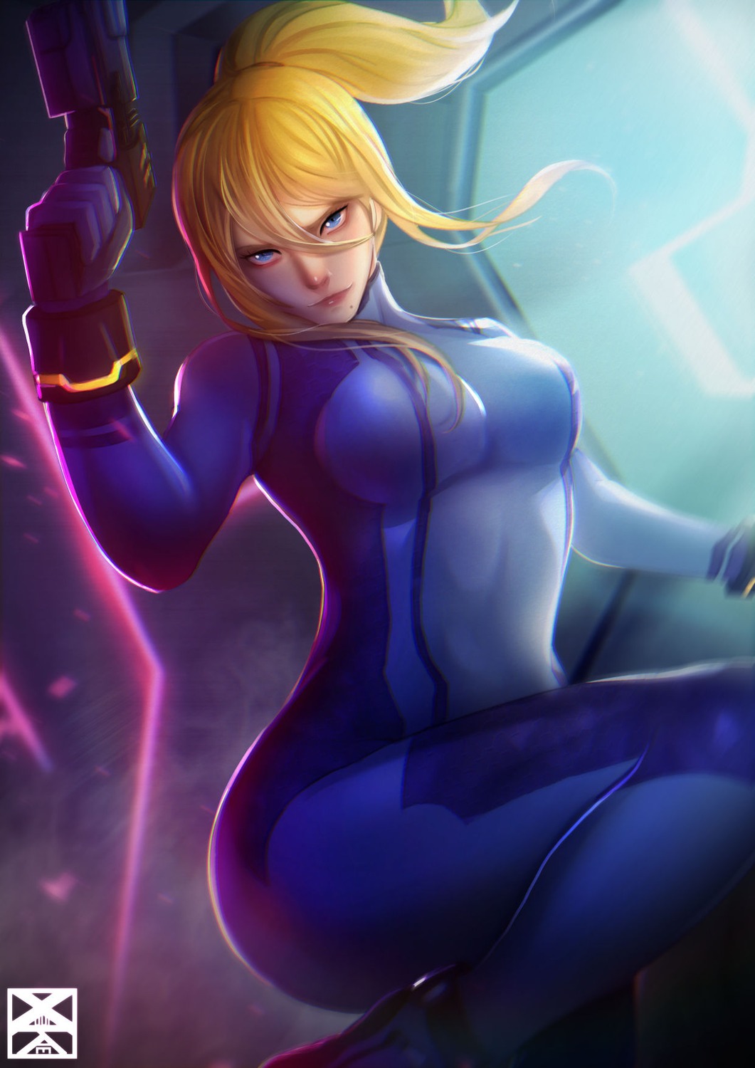 bodysuit gun metroid samus_aran xuuikie_ashe