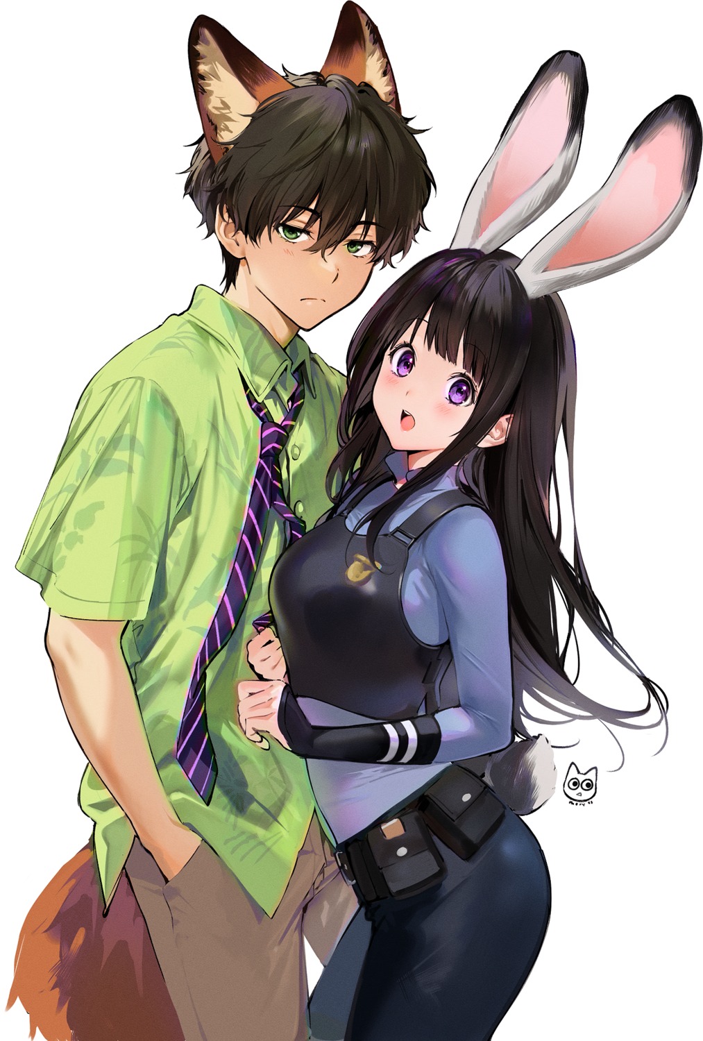 animal_ears bunny_ears chitanda_eru cosplay hyouka judy_hopps mery_(yangmalgage) nick_wilde oreki_houtarou police_uniform tail zootopia