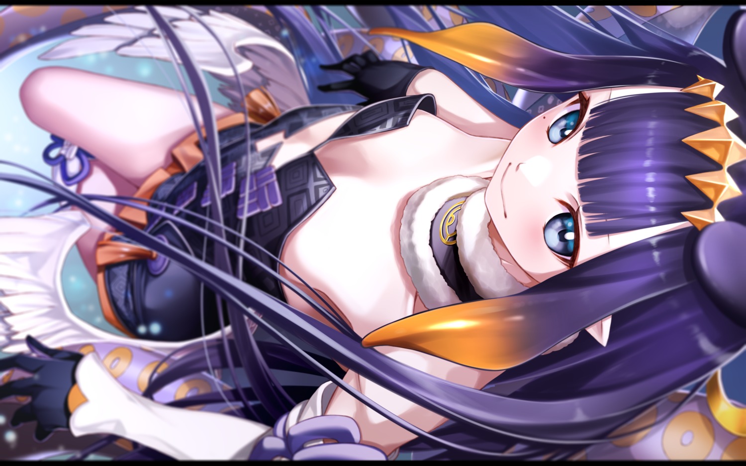 dress fenrir_(fenlil0316) hololive hololive_english loli ninomae_ina'nis no_bra pointy_ears thighhighs wings