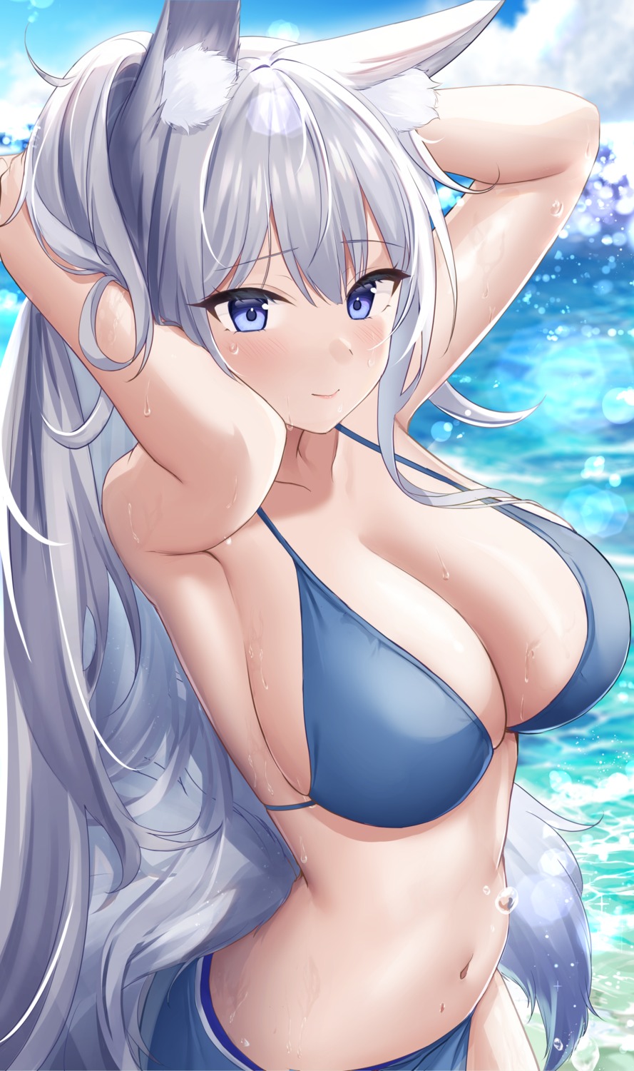 animal_ears azur_lane bikini jyu-so kitsune shinano_(azur_lane) swimsuits tail wet