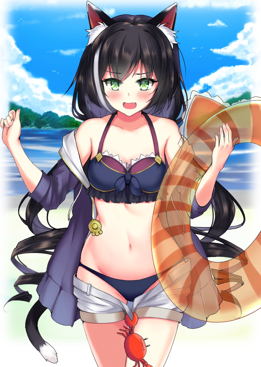 animal_ears artist_revision bikini cleavage karyl_(princess_connect) kavies open_shirt princess_connect princess_connect!_re:dive swimsuits tail wardrobe_malfunction