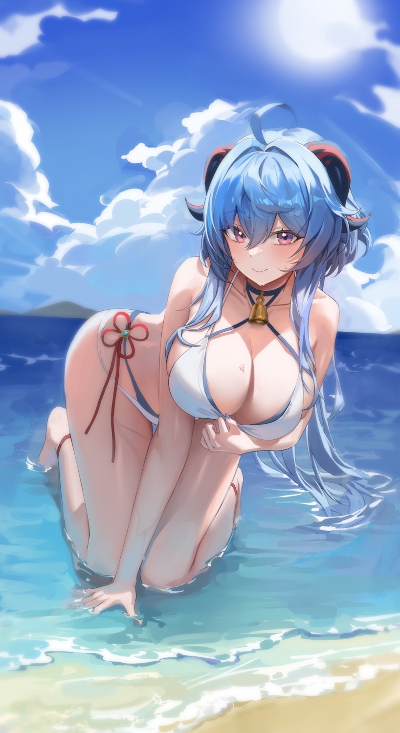 bikini ganyu genshin_impact horns pucohiiiii swimsuits undressing wet