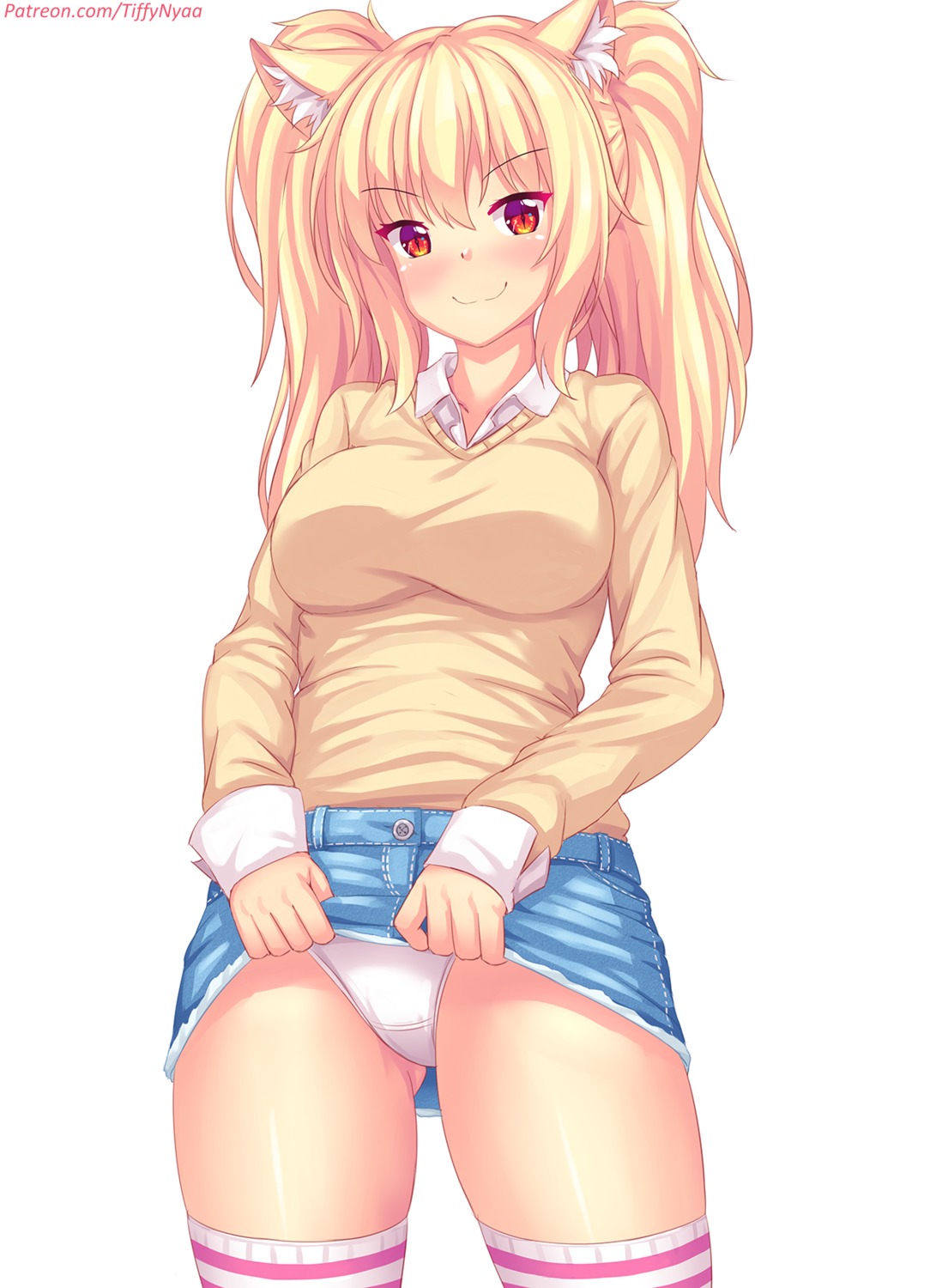 animal_ears fast-runner-2024 pantsu skirt_lift sweater thighhighs tiffy