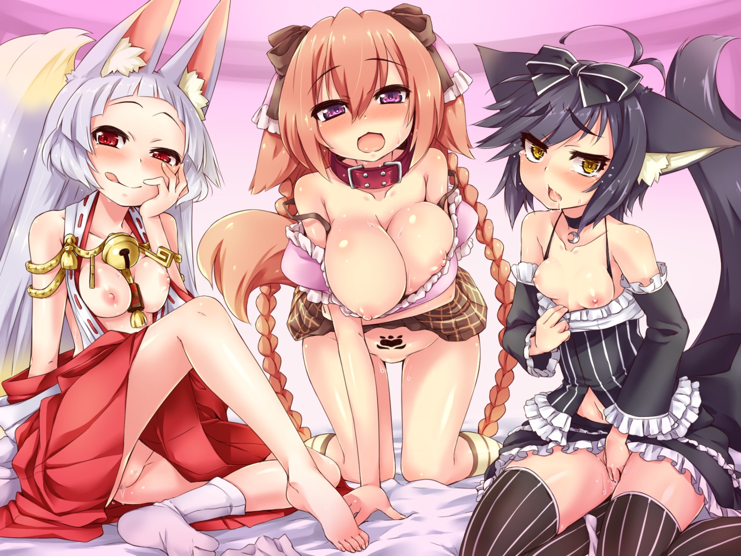 animal_ears breasts censored esoragoto feet masturbation nipples no_bra nopan open_shirt pantsu panty_pull pussy pussy_juice tail tattoo thighhighs