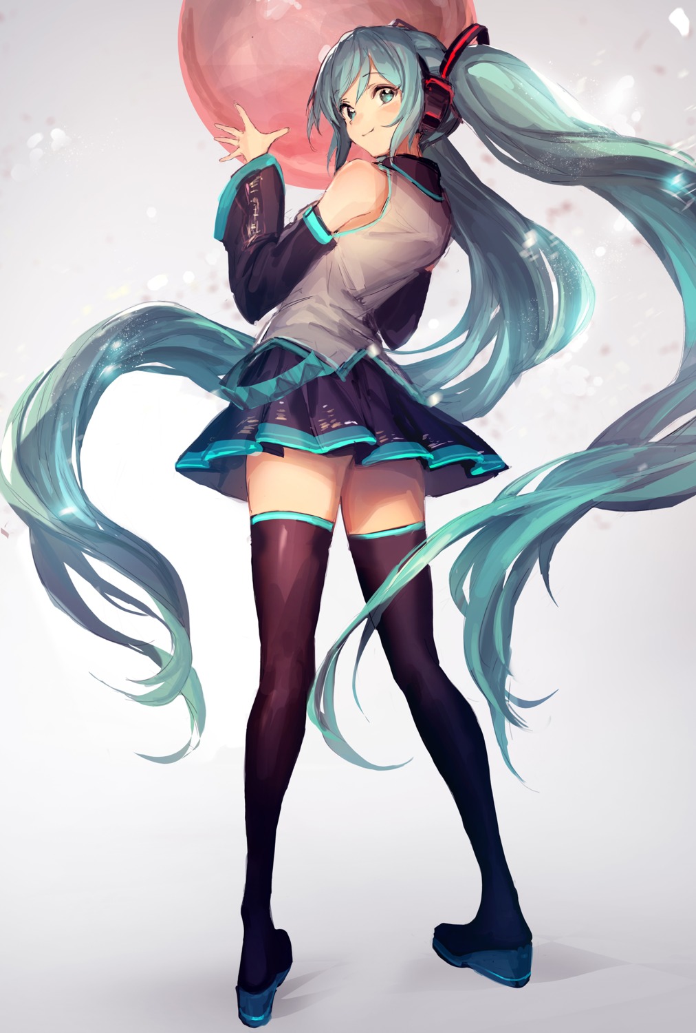 hatsune_miku headphones heels lm7 thighhighs vocaloid