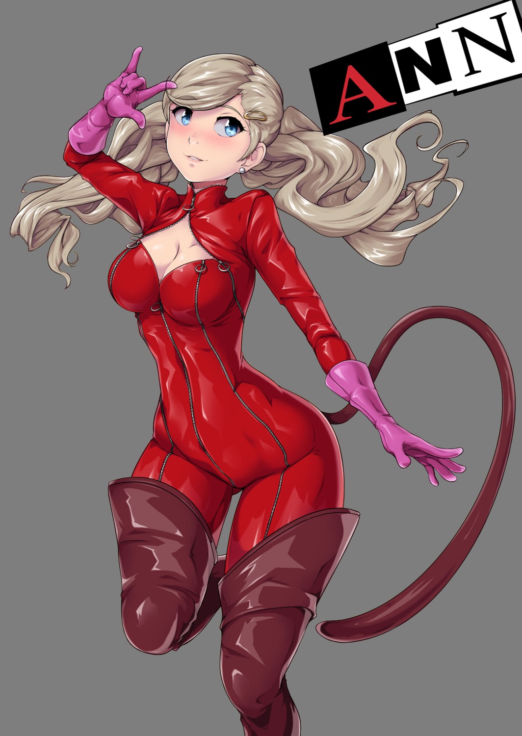 animeflux bodysuit cleavage persona_5 tail takamaki_anne thighhighs transparent_png