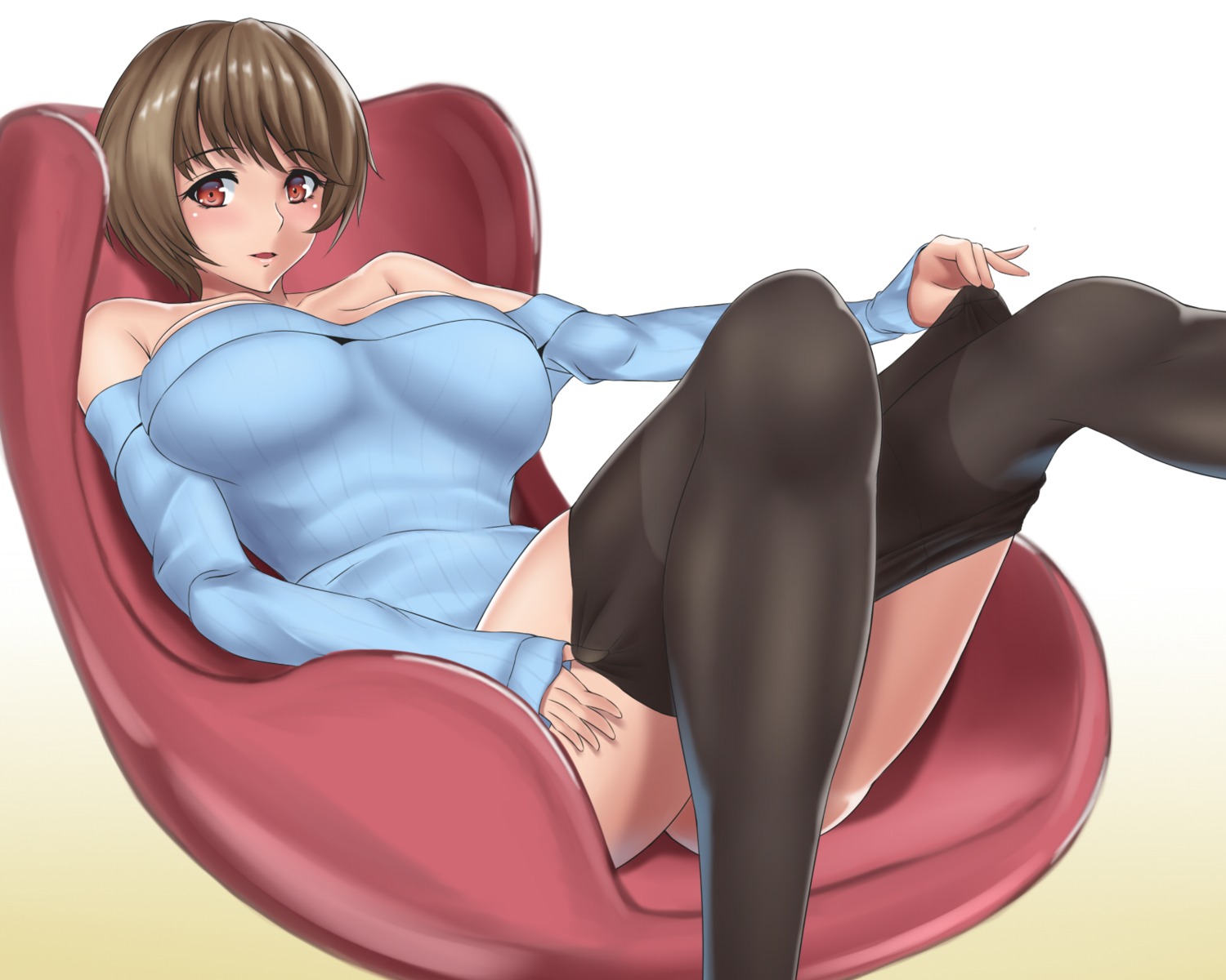 no_bra sweater tama_(tamakaka1031) thighhighs undressing