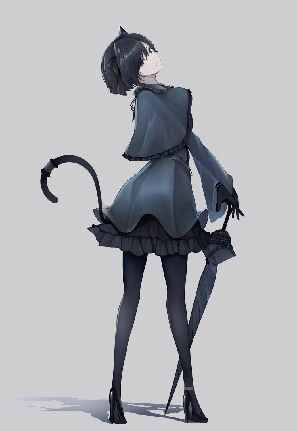 animal_ears dress heels marumoru nekomimi pantyhose tail umbrella