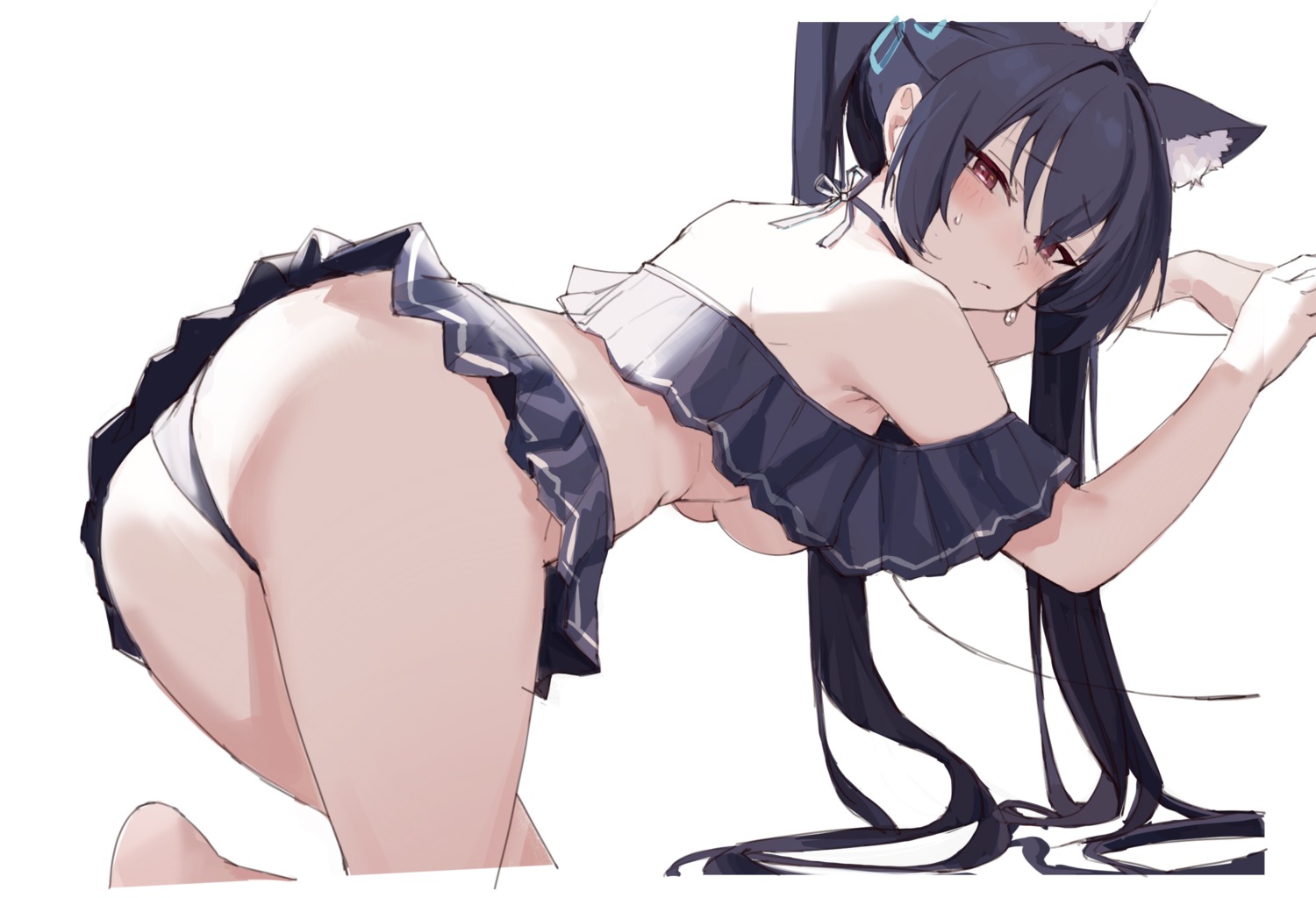 animal_ears ass bikini blue_archive kuromi_serika mr.zhuo nekomimi skirt_lift swimsuits thong