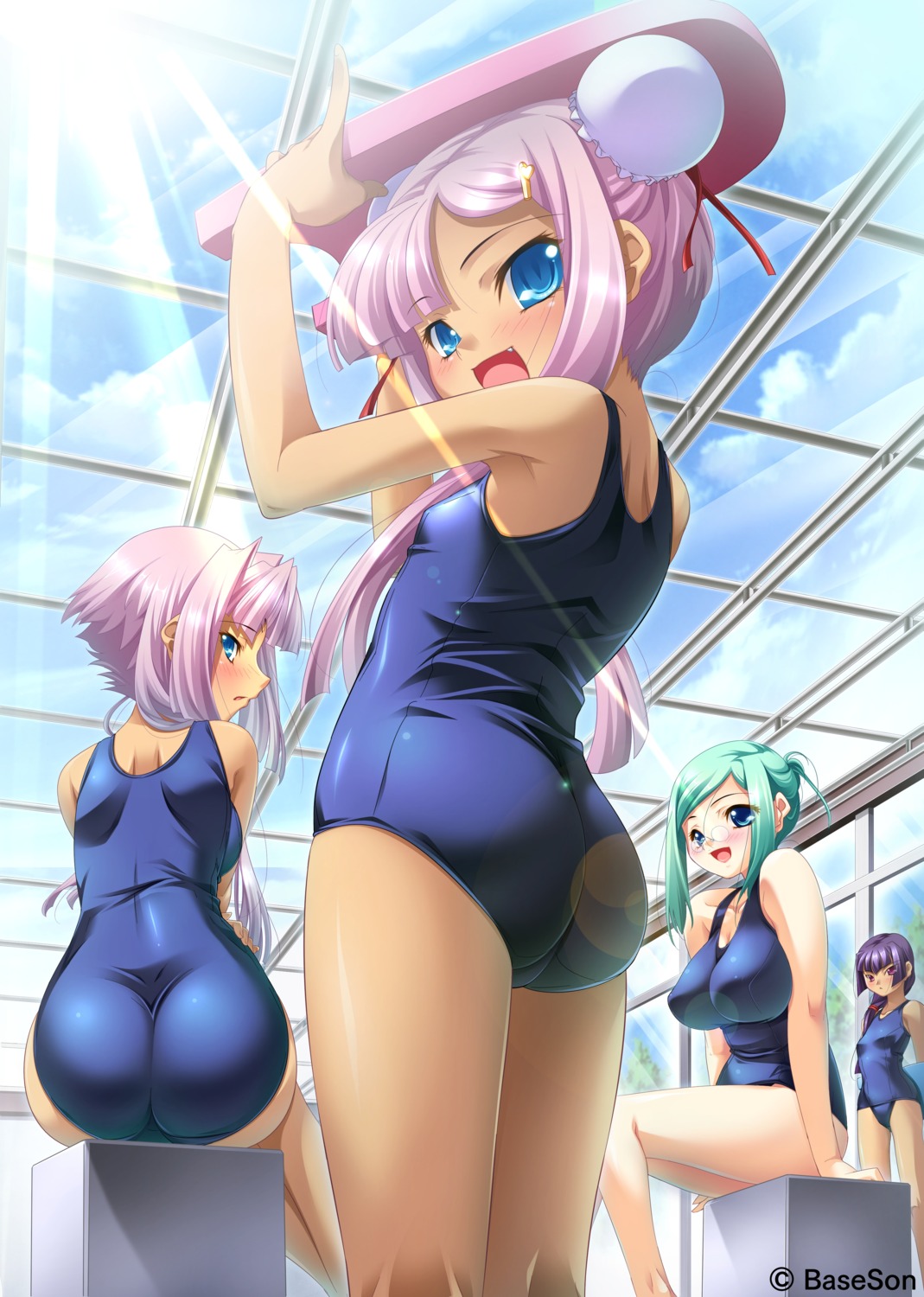 ass baseson cleavage koihime_musou loli megane school_swimsuit sonshoukou swimsuits tagme