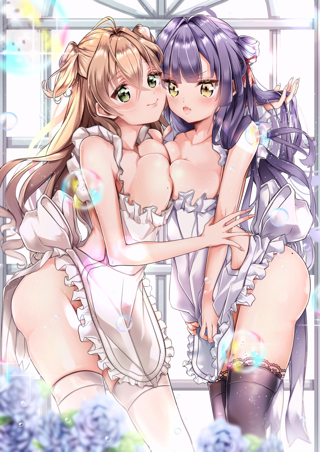 ktmzlsy720 naked_apron symmetrical_docking thighhighs yuri