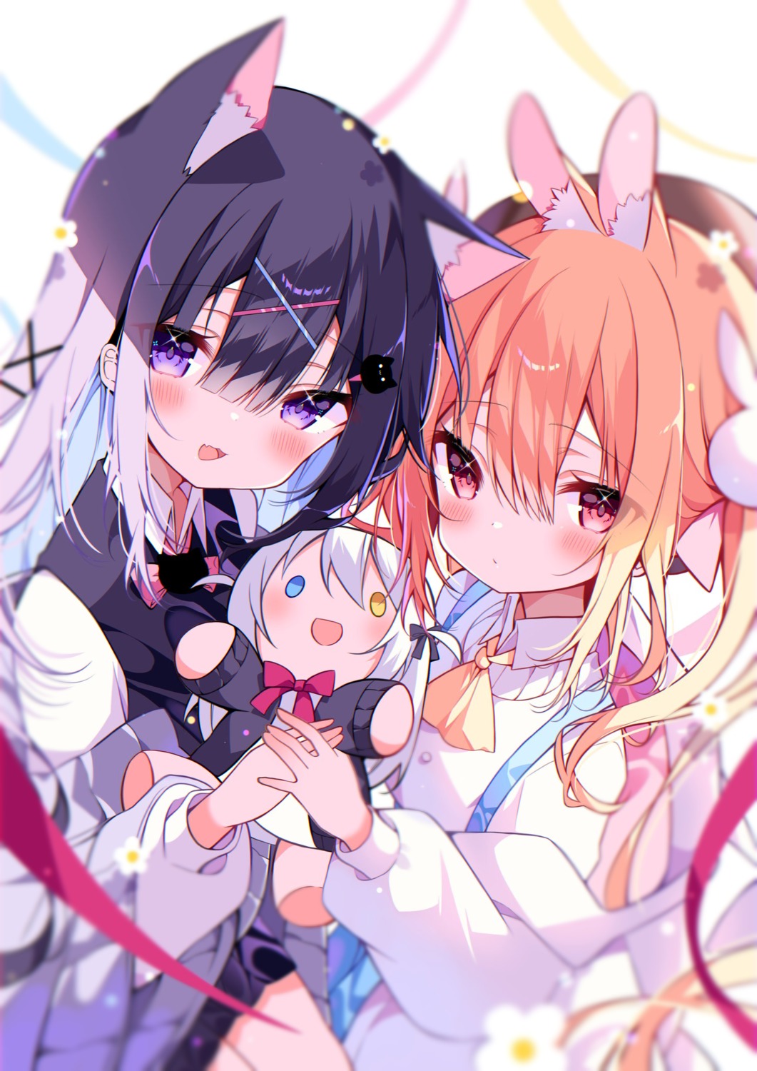 animal_ears bunny_ears chibi heterochromia nekomimi seifuku suisei_1121